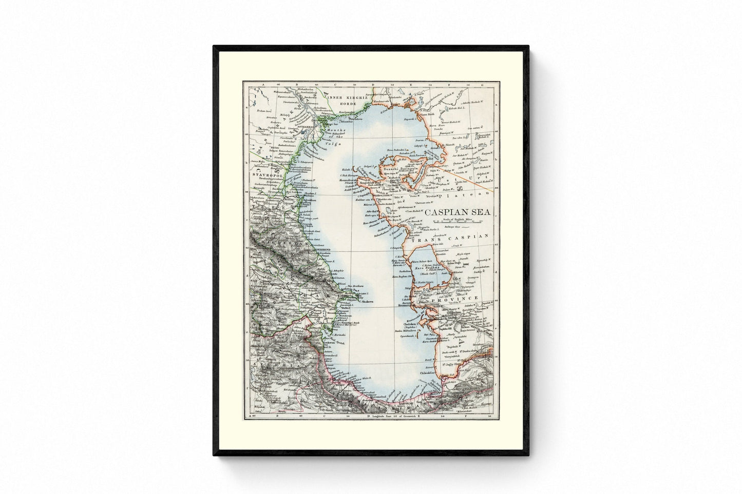 Caspian Sea Map - Antique Reproduction - Iran - Azerbaijan - Kazakhstan - Turmenistan - Russia - Central Asia - Available Framed