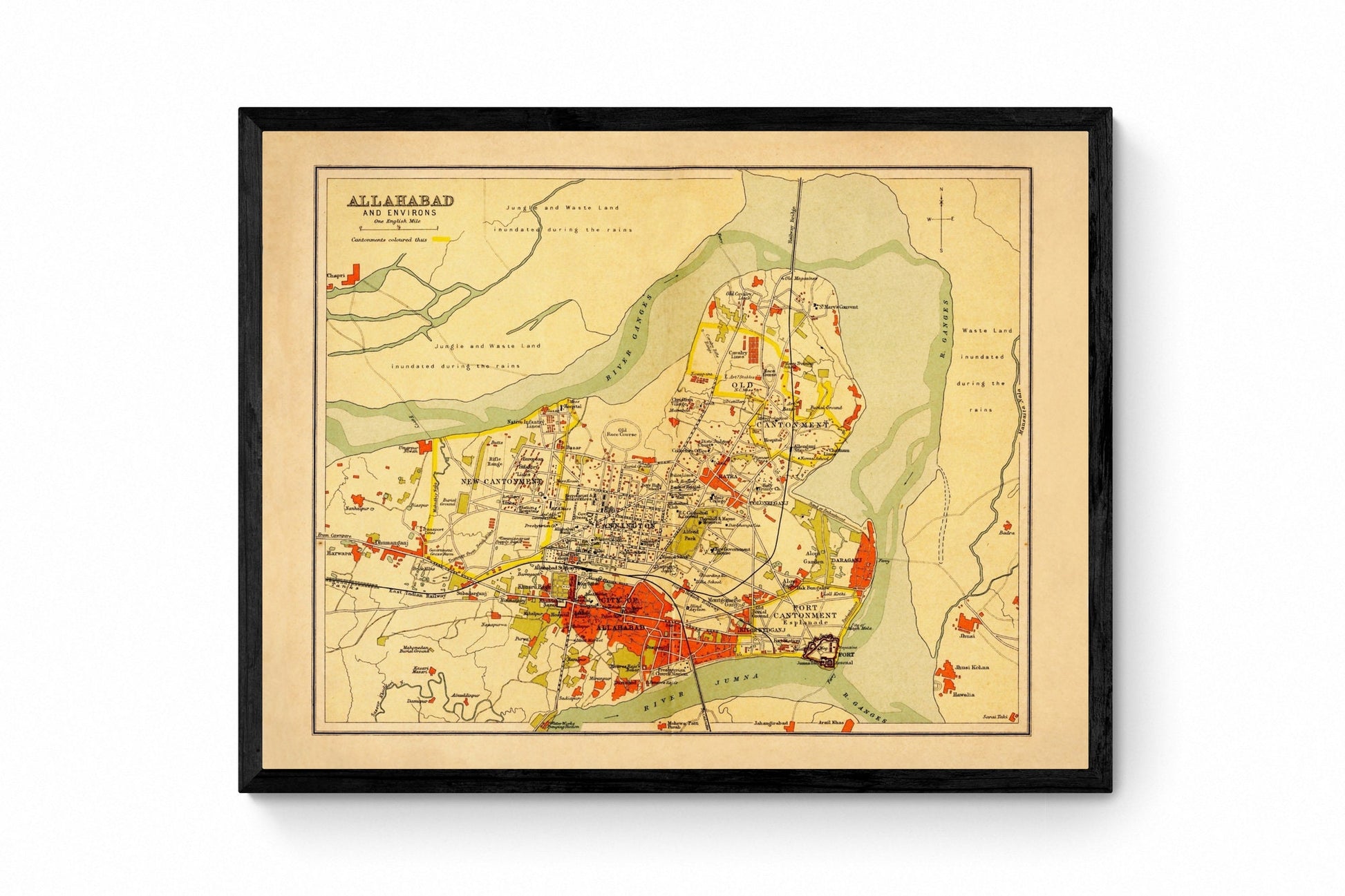 Allahabad Map - Antique Reproduction - City Plan - Prayagraj - India - 1908 Map - City Map - Available Framed