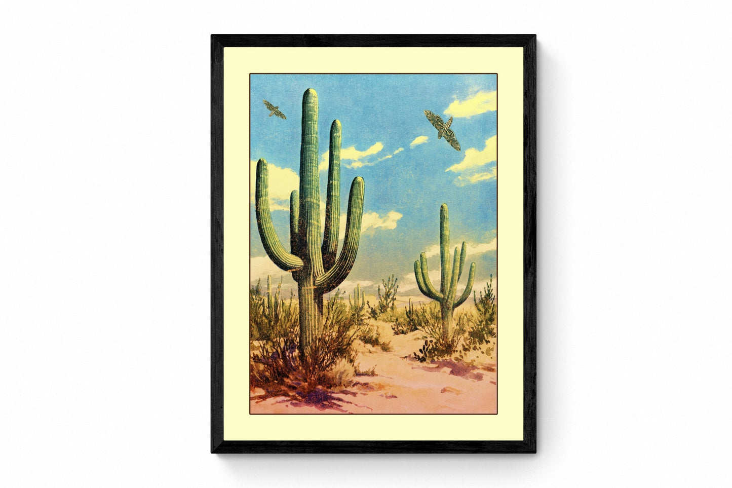 Desert Moths - Antique Art Reproduction - Cactus - Southwestern Decor - Surreal Antique Collage - Retro Wall Decor - Available Framed