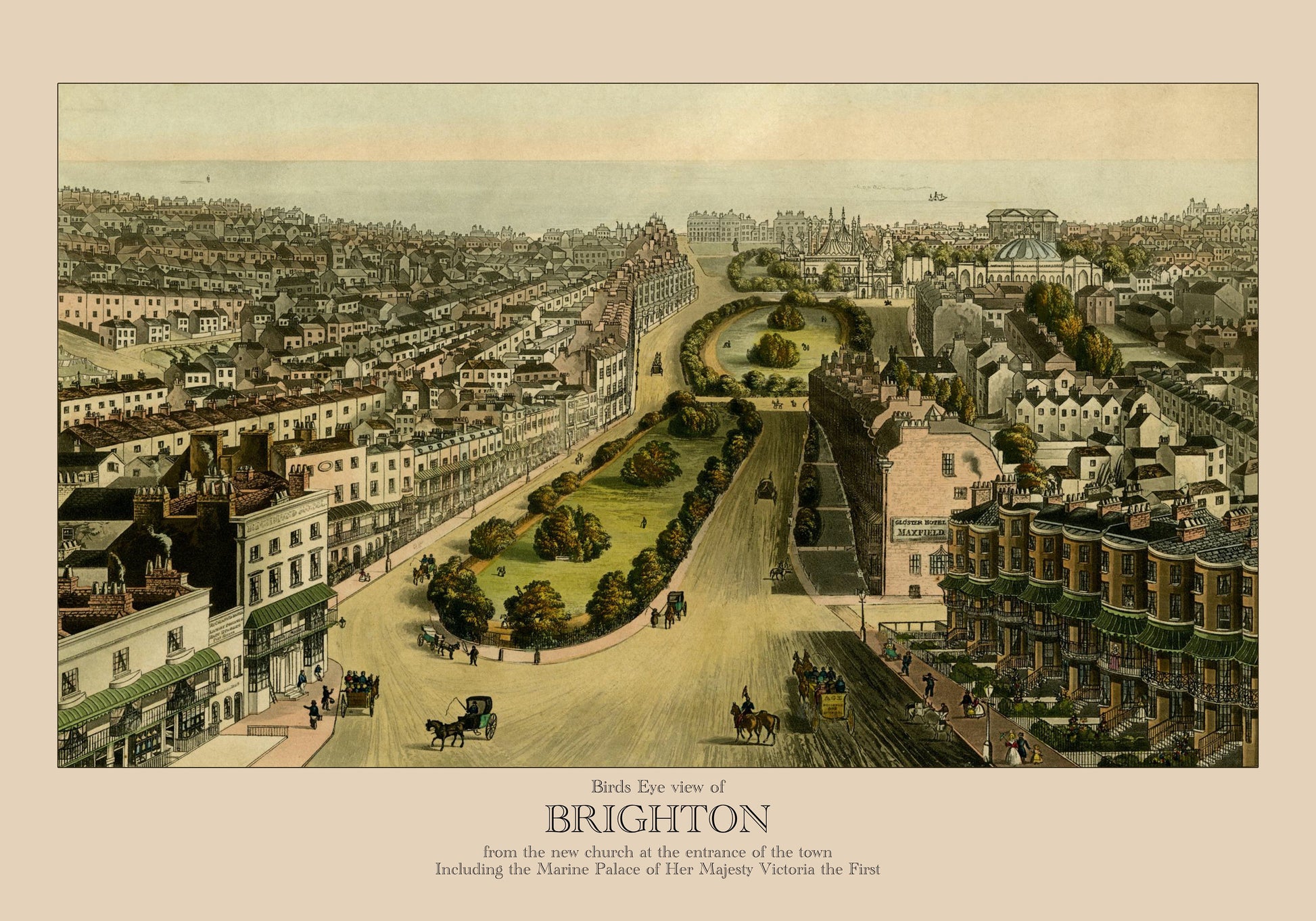 Brighton Birds Eye View - Antique Reproduction - Dated 1839 - City Plan - Sussex - Available Framed