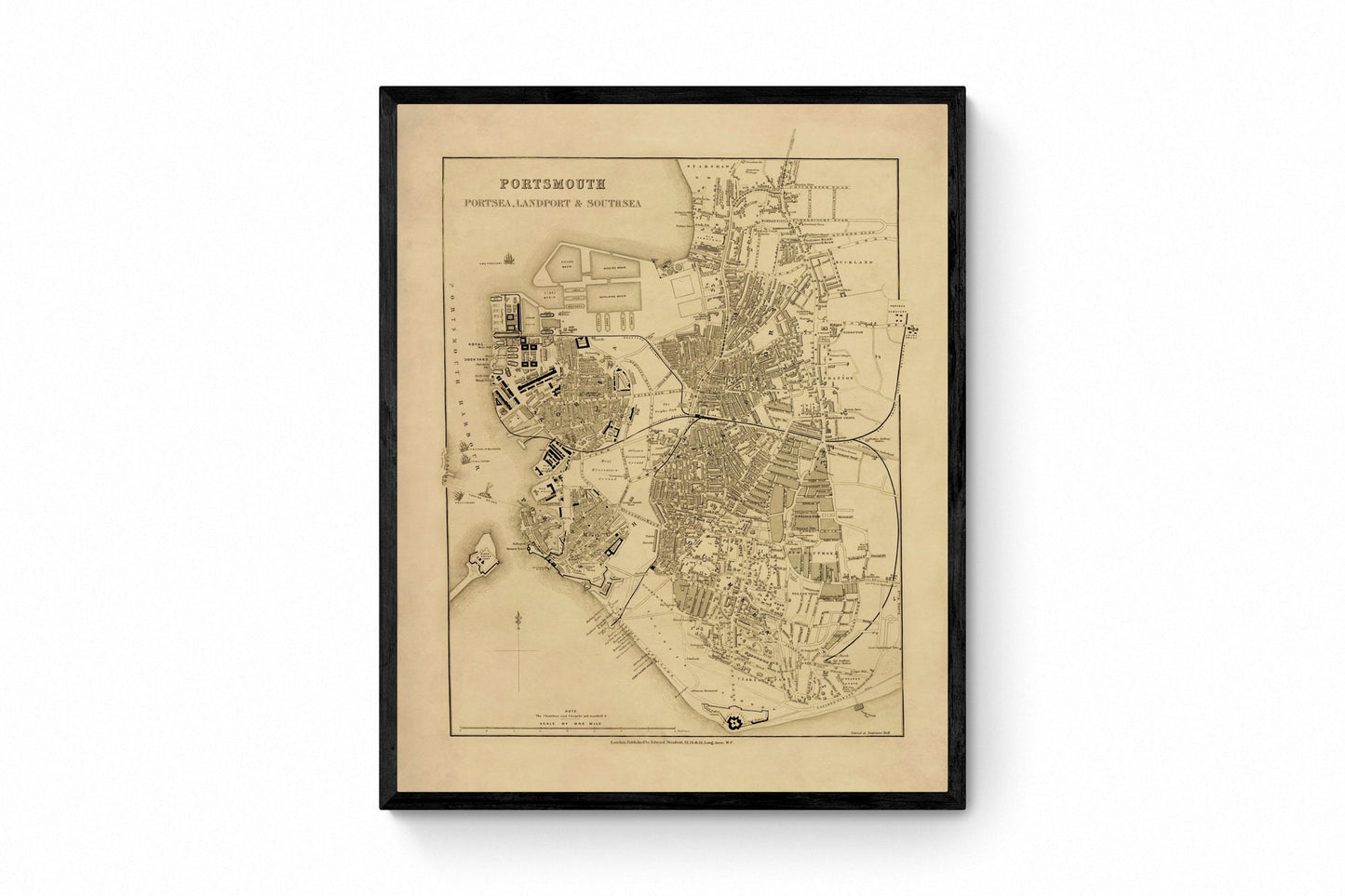 Portsmouth, Portsea, Landport and Southsea Map - Antique Reproduction - 19th Century Map - Detailed City Plan - Hampshire - Available Framed