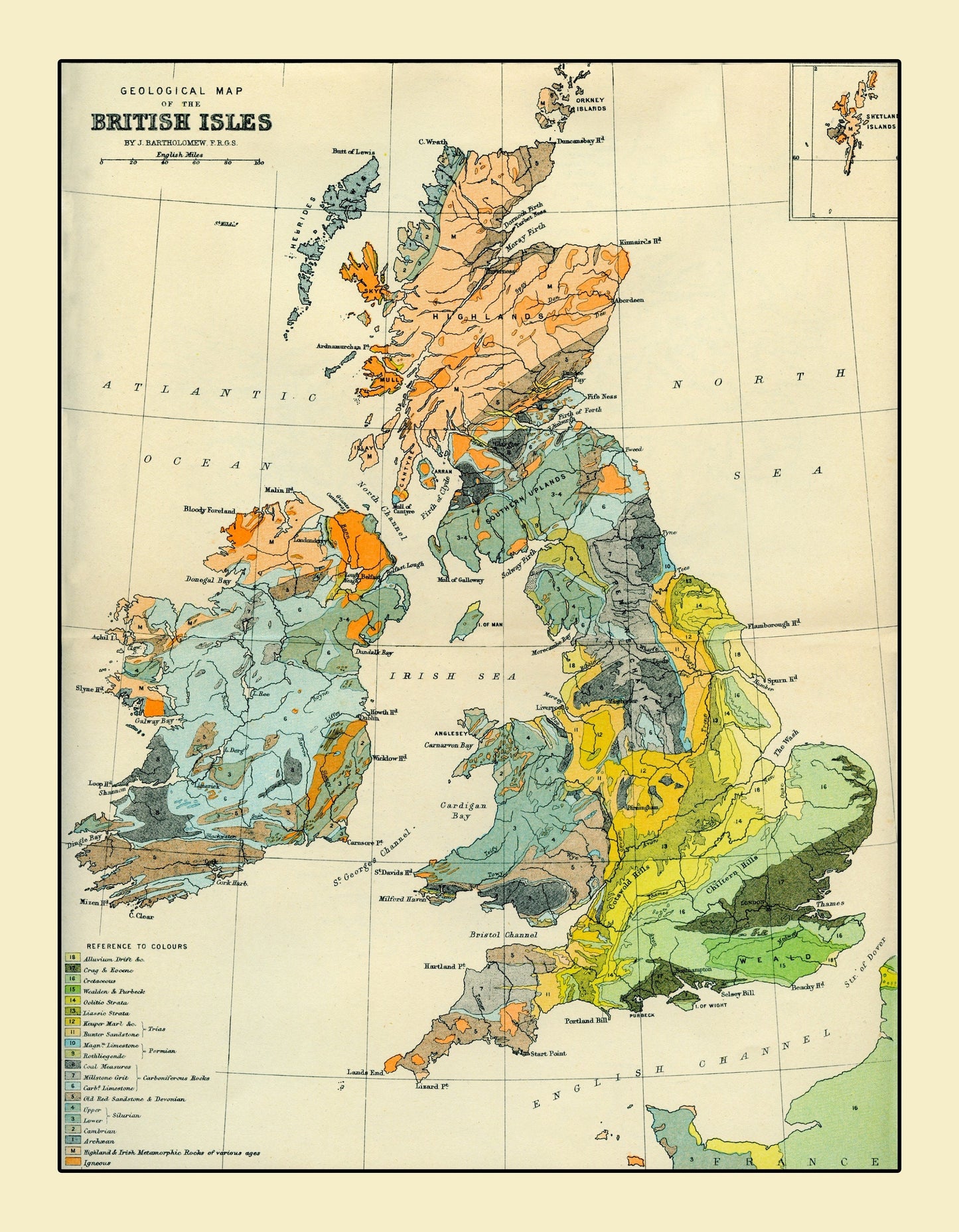 Geological Map of the British Isles Map - Antique Reproduction - Geology Map - Britain Map - Ireland - Available Framed