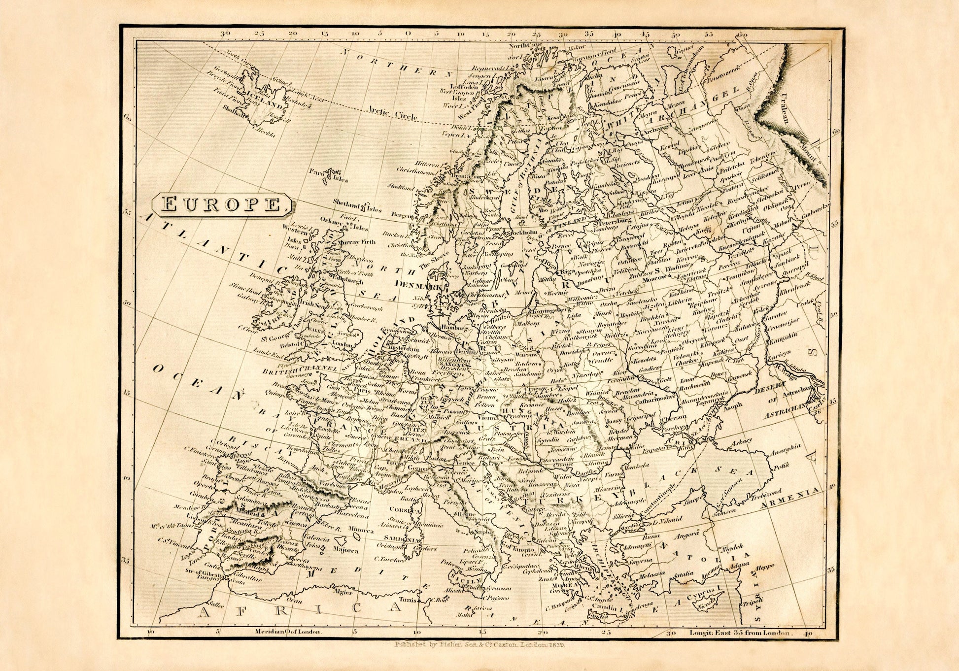 Europe in 1840 Map - Antique Reproduction - Continent History Map - European History - Available Framed