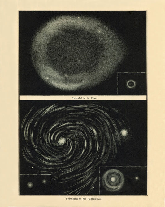 Ring Nebula and Spiral Nebula Antique Art Reproduction - Constellation - Astronomy - Celestial Art - Wall Decor - Available Framed