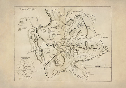 Ancient Rome Map - Antique Reproduction - Roma Antiqua - Roman History - Classics - Italy - Available Framed