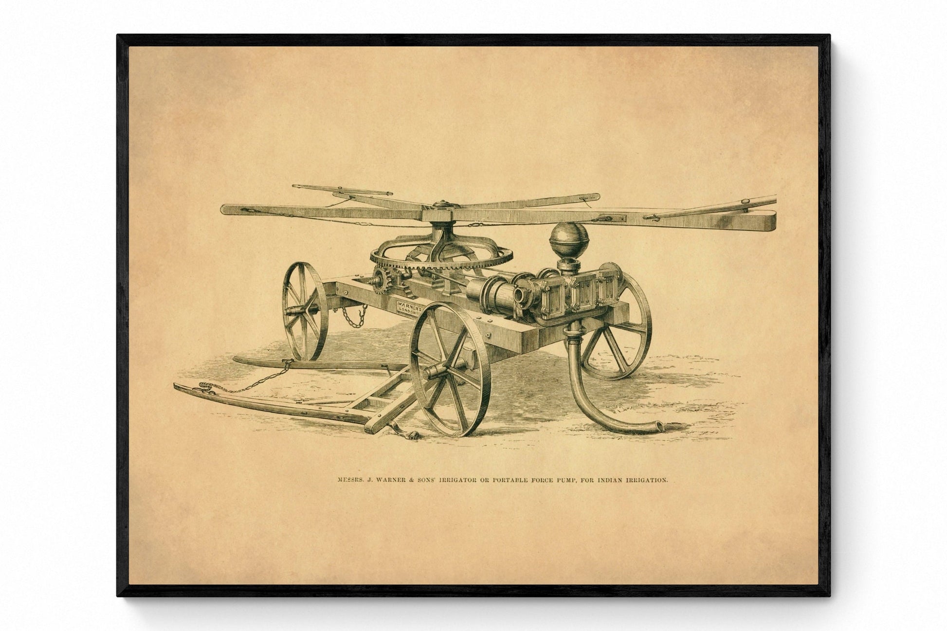 Irrigator or Portable Force Pump for Indian Irrigation - Antique Reproduction - Agriculture - Victorian Technology - Available Framed