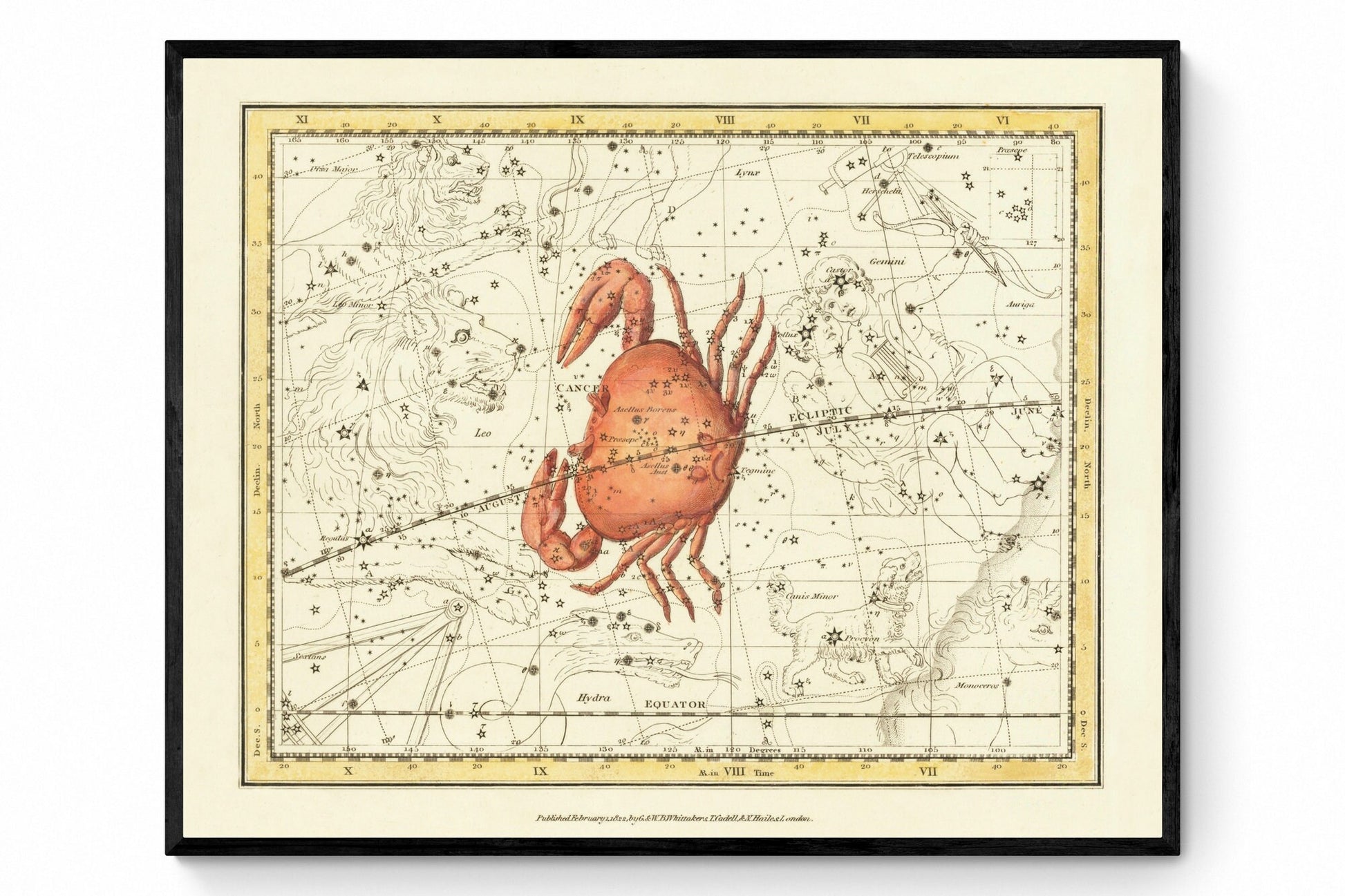 Cancer Constellation Antique Reproduction - Alexander Jamieson - dated 1822 - Star Sign - Zodiac - Astronomy - Available Framed