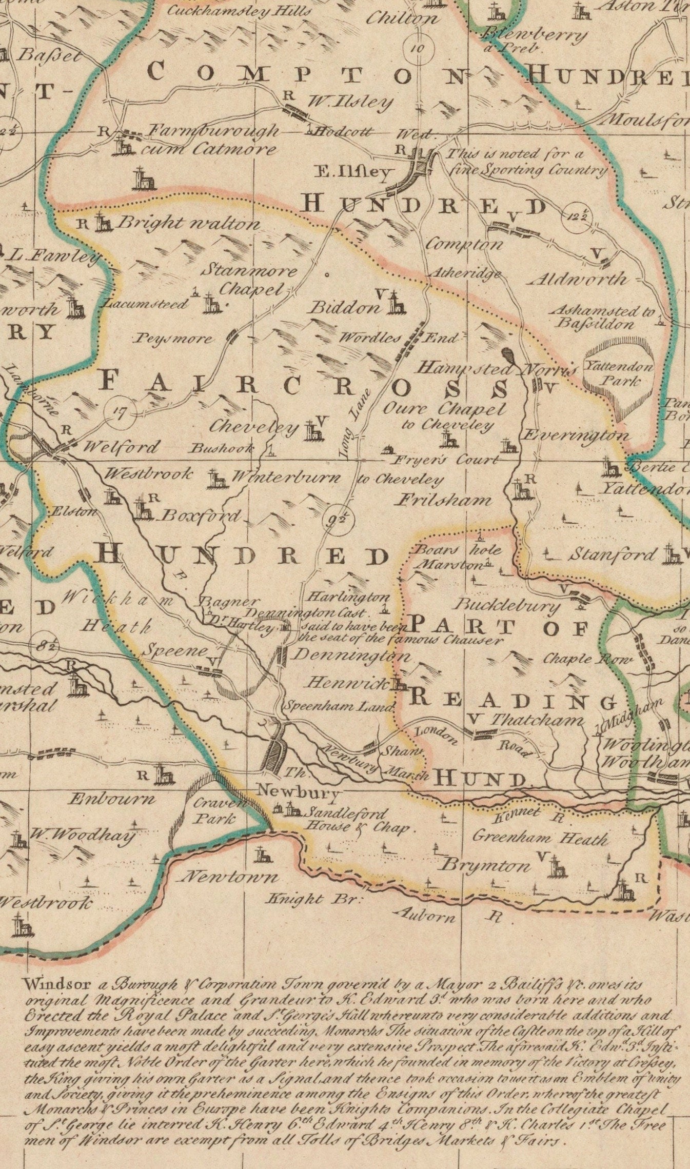 Berkshire Map dated 1756 - Antique Reproduction - Emanuel Bowen - Detailed County Map - Available Framed