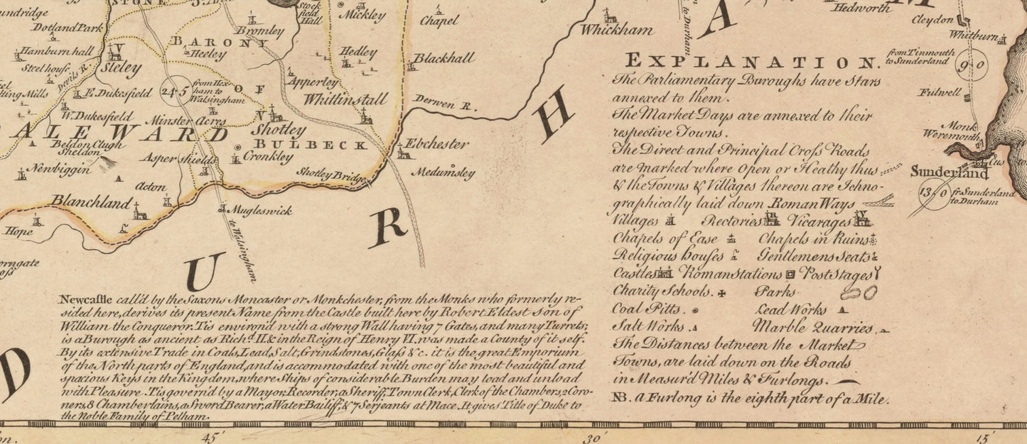 Northumberland Map dated 1760 divided into the wards - Antique Reproduction - Thomas Kitchin - Detailed County Map - Available Framed