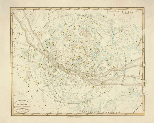 The Northern Star Sky - dated 1840 - Antique Reproduction - Star Map - Constellation - Astronomy - Celestial Art - Wall Decor