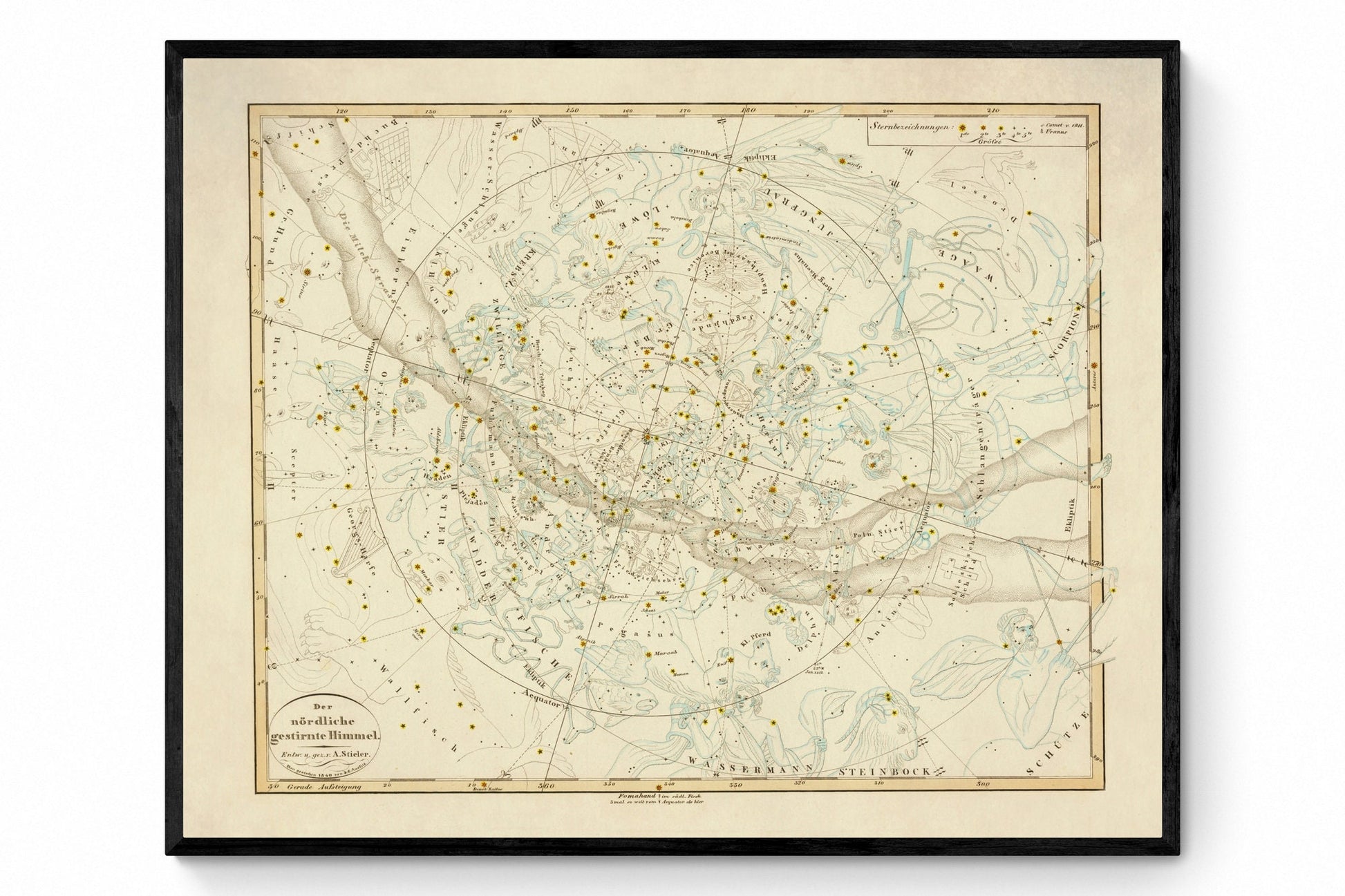 The Northern Star Sky - dated 1840 - Antique Reproduction - Star Map - Constellation - Astronomy - Celestial Art - Wall Decor