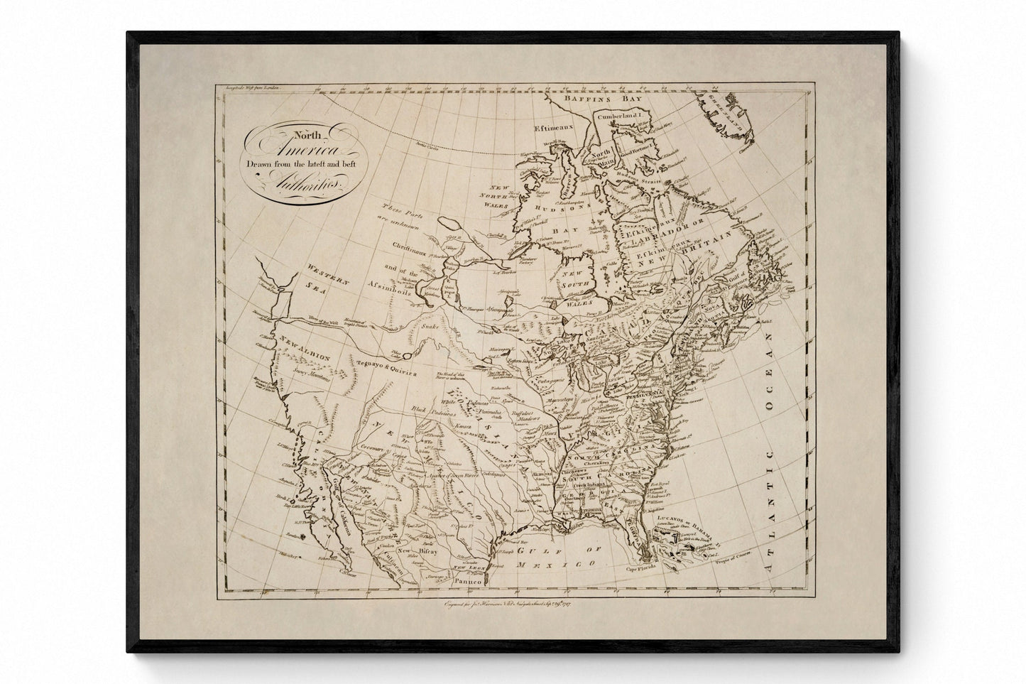 North America drawn from the latest and best Authorities dated 1787 - Antique Reproduction - Available Framed