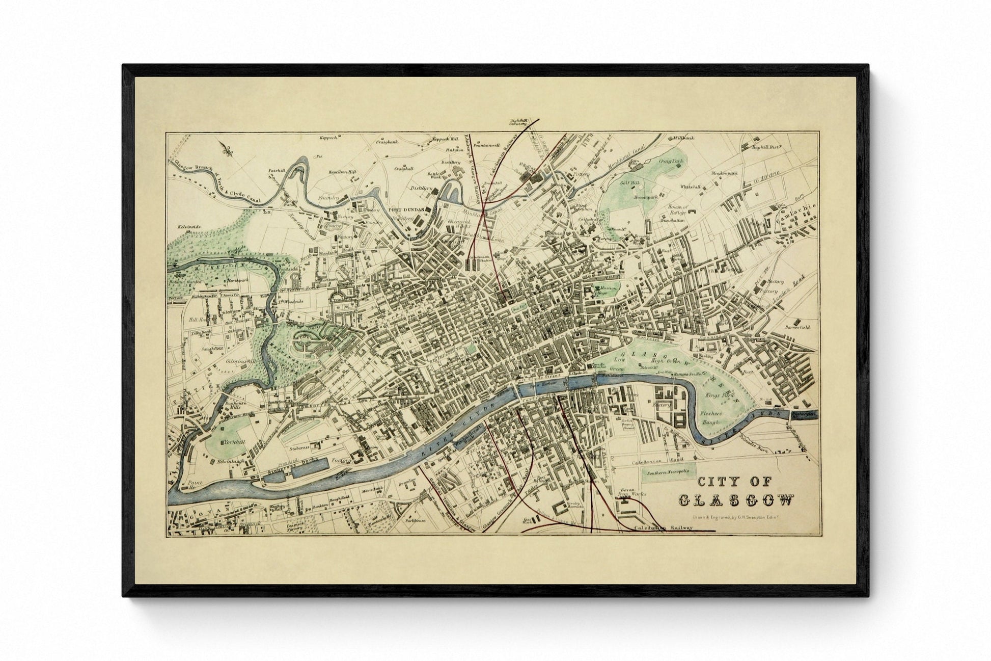 City of Glasgow Map dated 1871 - Antique Reproduction - City Plan - Scotland - Available Framed