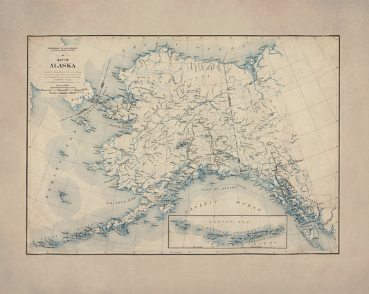 Alaska Map - Antique Reproduction - Dated 1927 - U.S. Geological Survey - showing U.S. Government Radio Stations - Available Framed