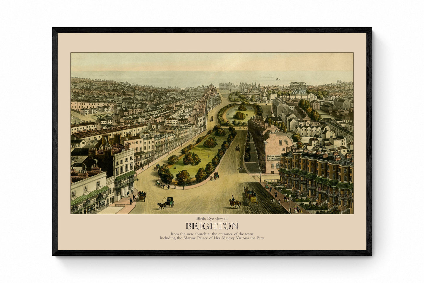 Brighton Birds Eye View - Antique Reproduction - Dated 1839 - City Plan - Sussex - Available Framed