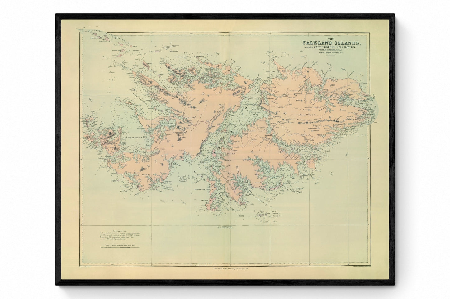 Falkland Islands Map - Antique Reproduction - dated 1901 - Available Framed