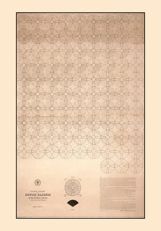 Pilot Chart of the South Pacific - Antique Reproduction - dated 1851 - US Navy - Aviation - Available Framed