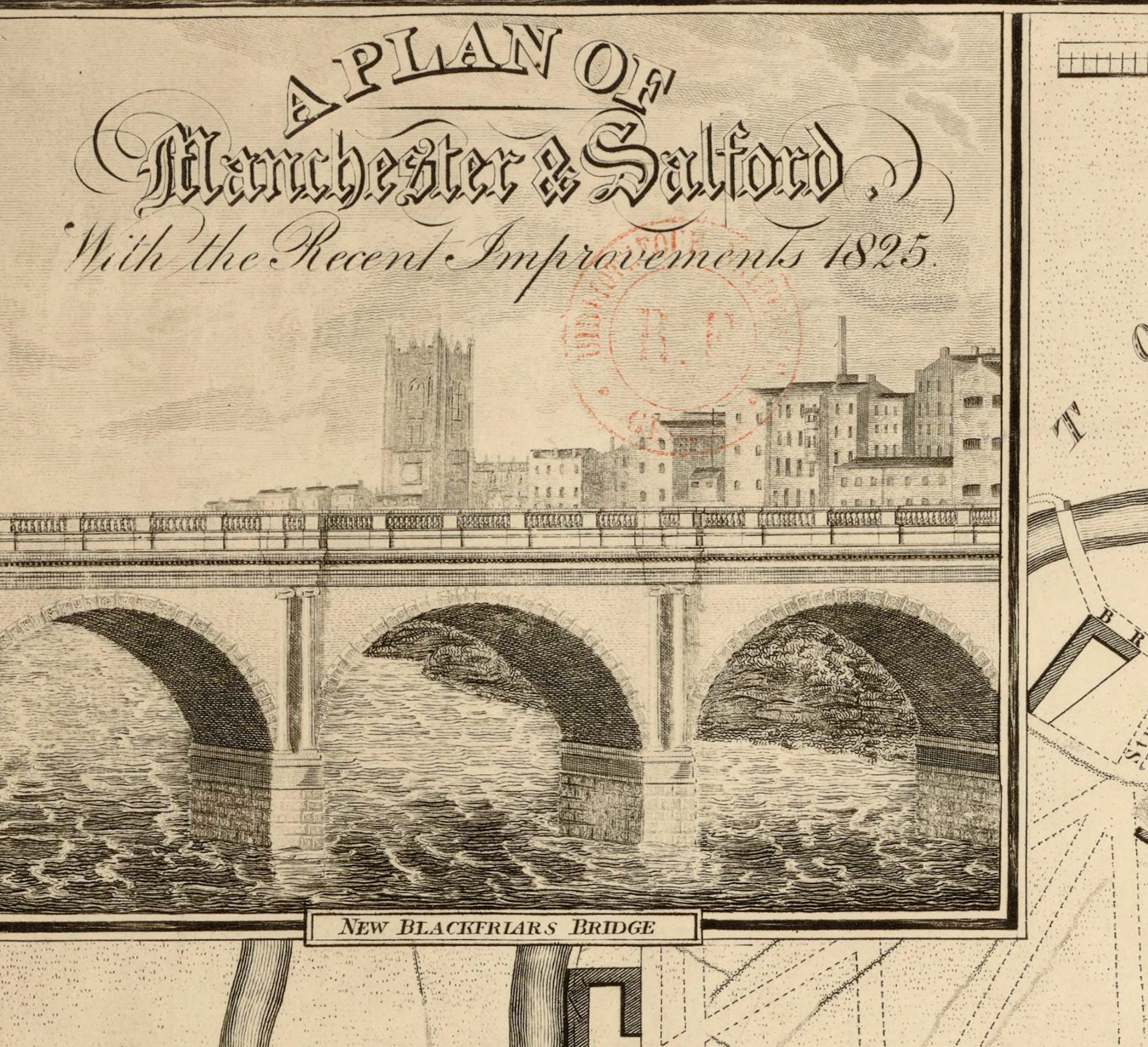 Manchester & Salford with the recent improvements, 1825 - Antique Reproduction Map - City Plan - England - Available Framed