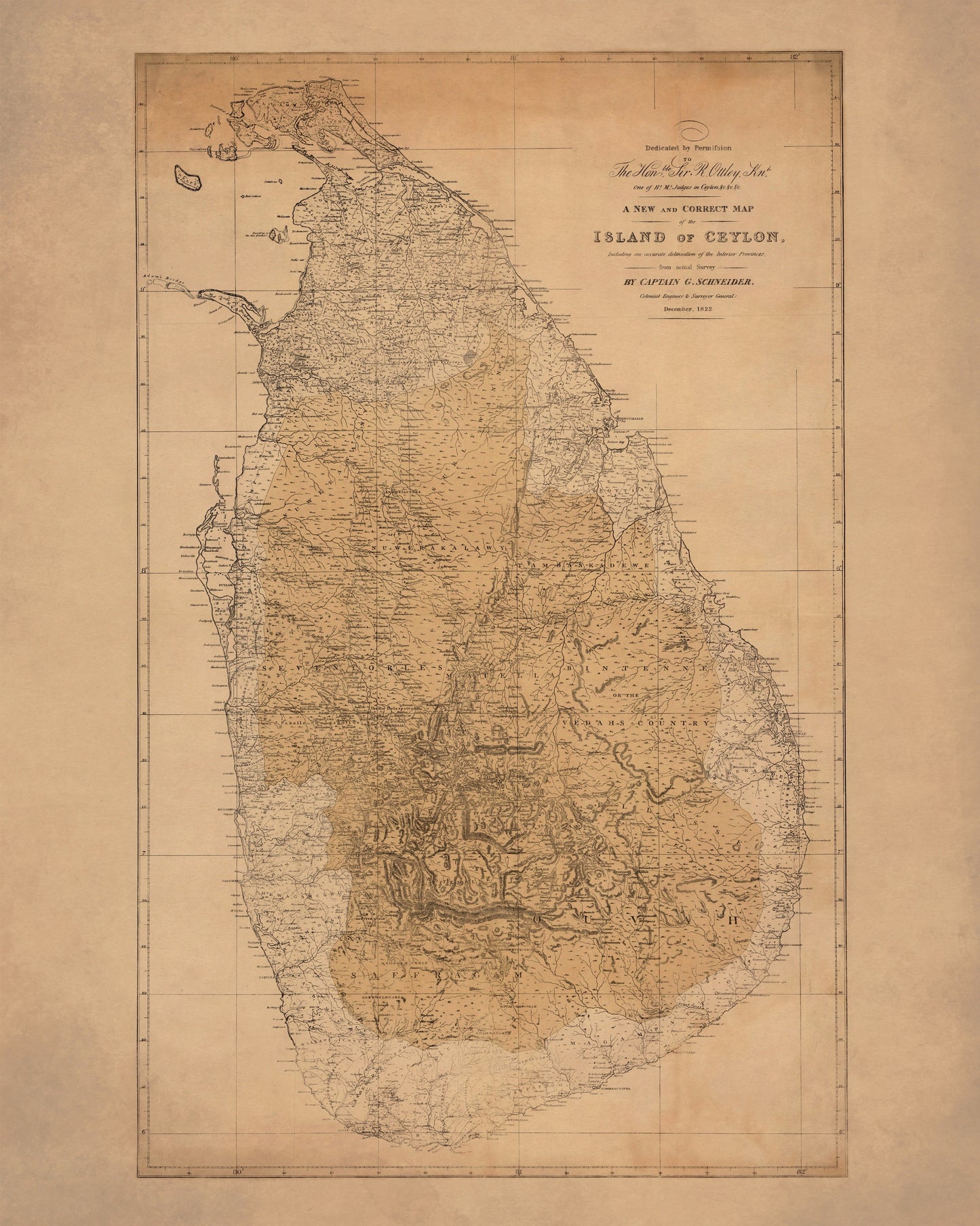 Island of Ceylon Map dated 1822 - Antique Reproduction - Sri Lanka - Vintage Wall Map - Available Framed