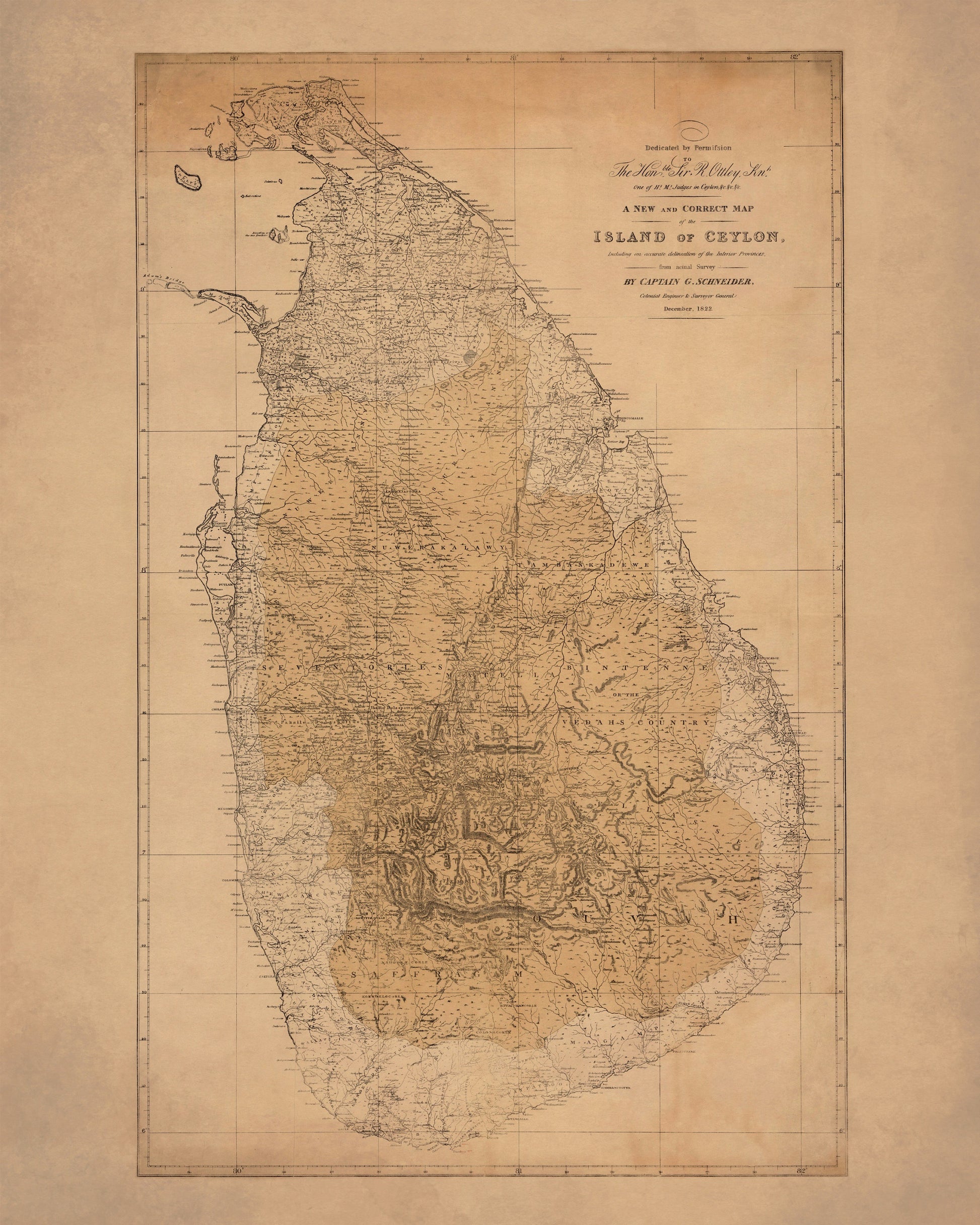 Island of Ceylon Map dated 1822 - Antique Reproduction - Sri Lanka - Vintage Wall Map - Available Framed