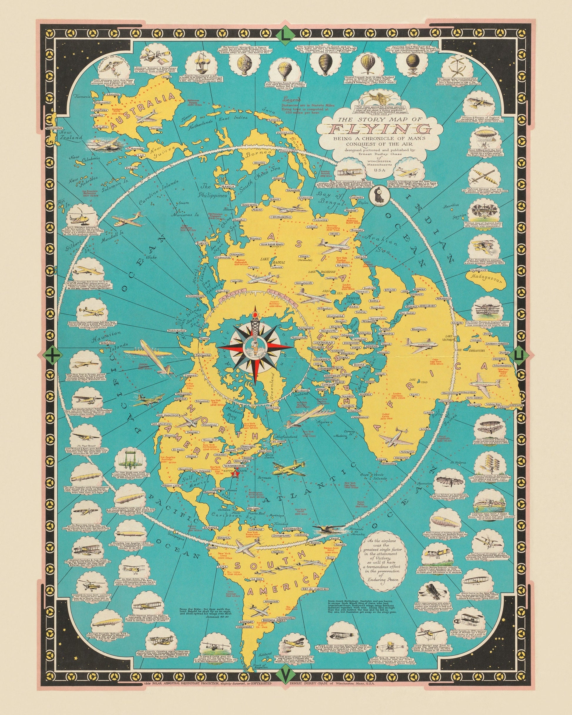 The Story Map of Flying being a Chronicle of Man's Conquest of the Air - Antique Reproduction - Aeronautics - Aviation - Available Framed