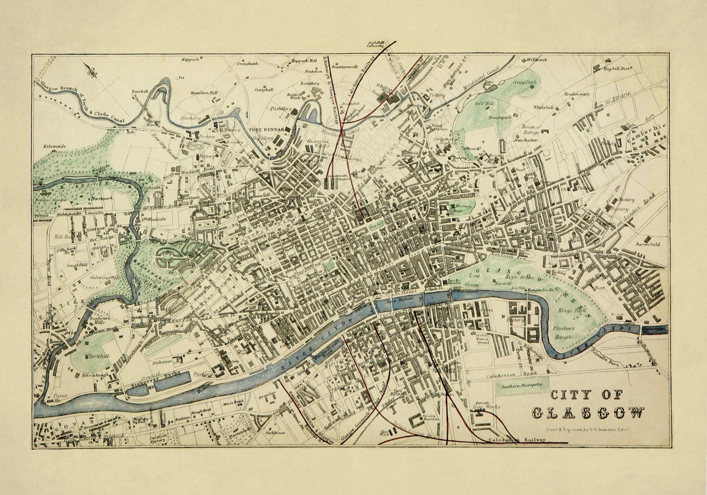 City of Glasgow Map dated 1871 - Antique Reproduction - City Plan - Scotland - Available Framed