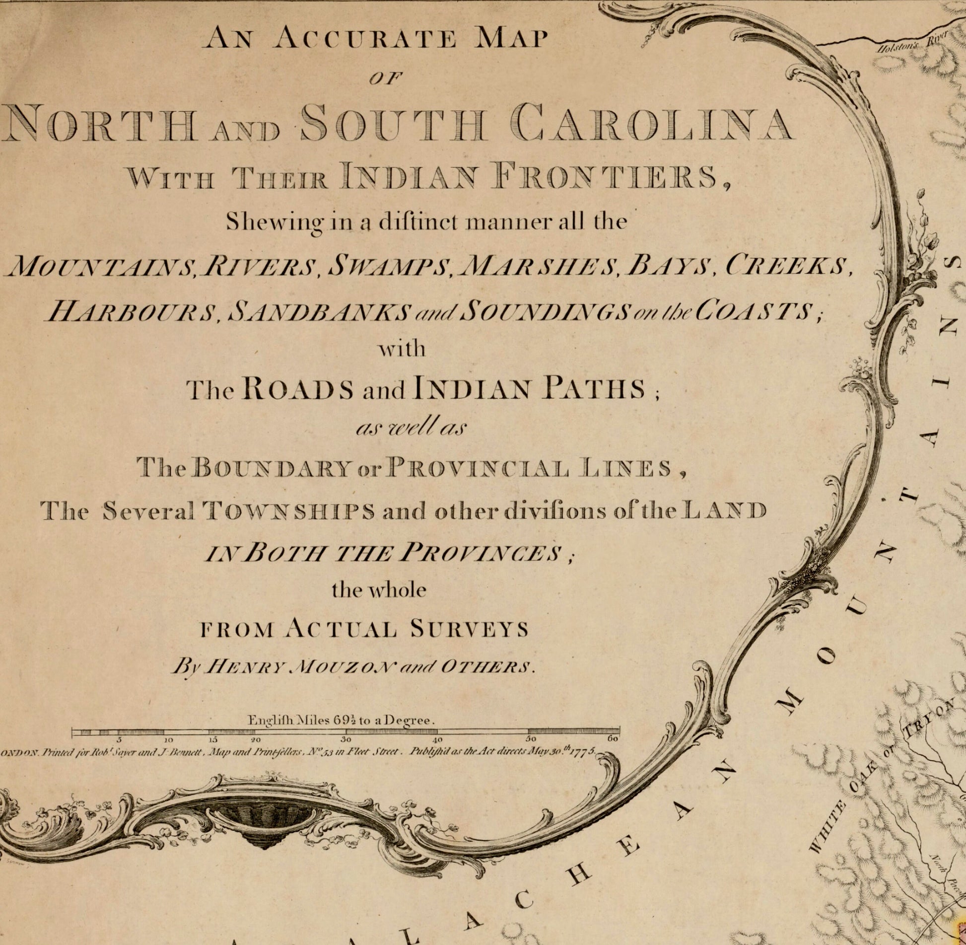 North and South Carolina with their Indian Frontiers dated 1777 - Antique Reproduction - Highly Detailed Map - Available Framed