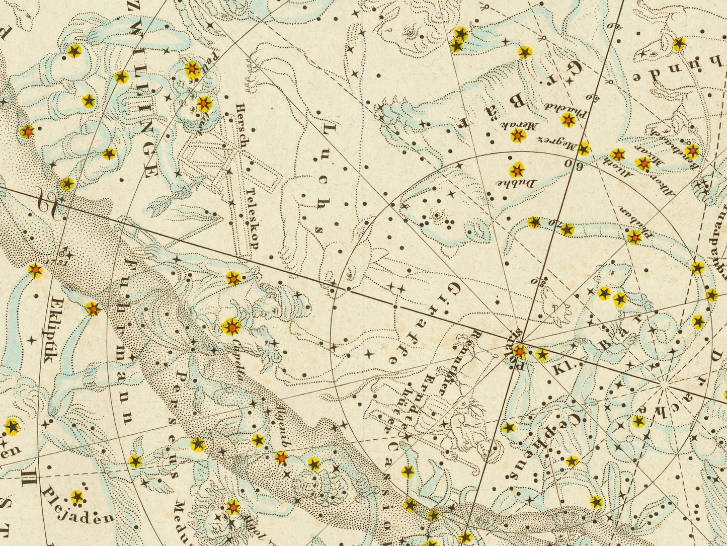 The Northern Star Sky - dated 1840 - Antique Reproduction - Star Map - Constellation - Astronomy - Celestial Art - Wall Decor