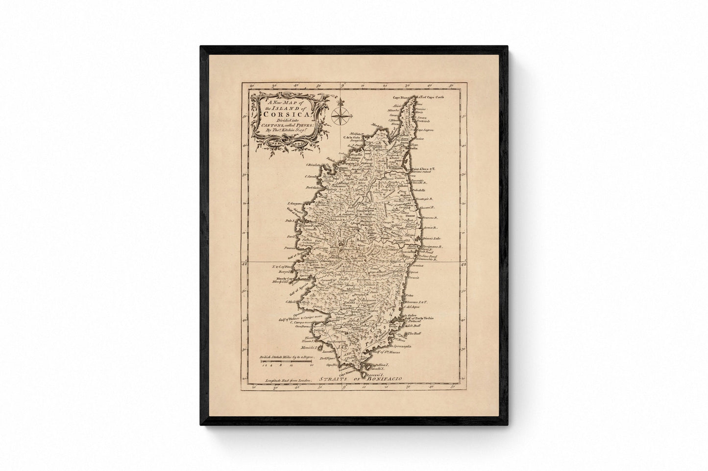 Corsica 18th Century Map - Antique Reproduction - France - Available Framed