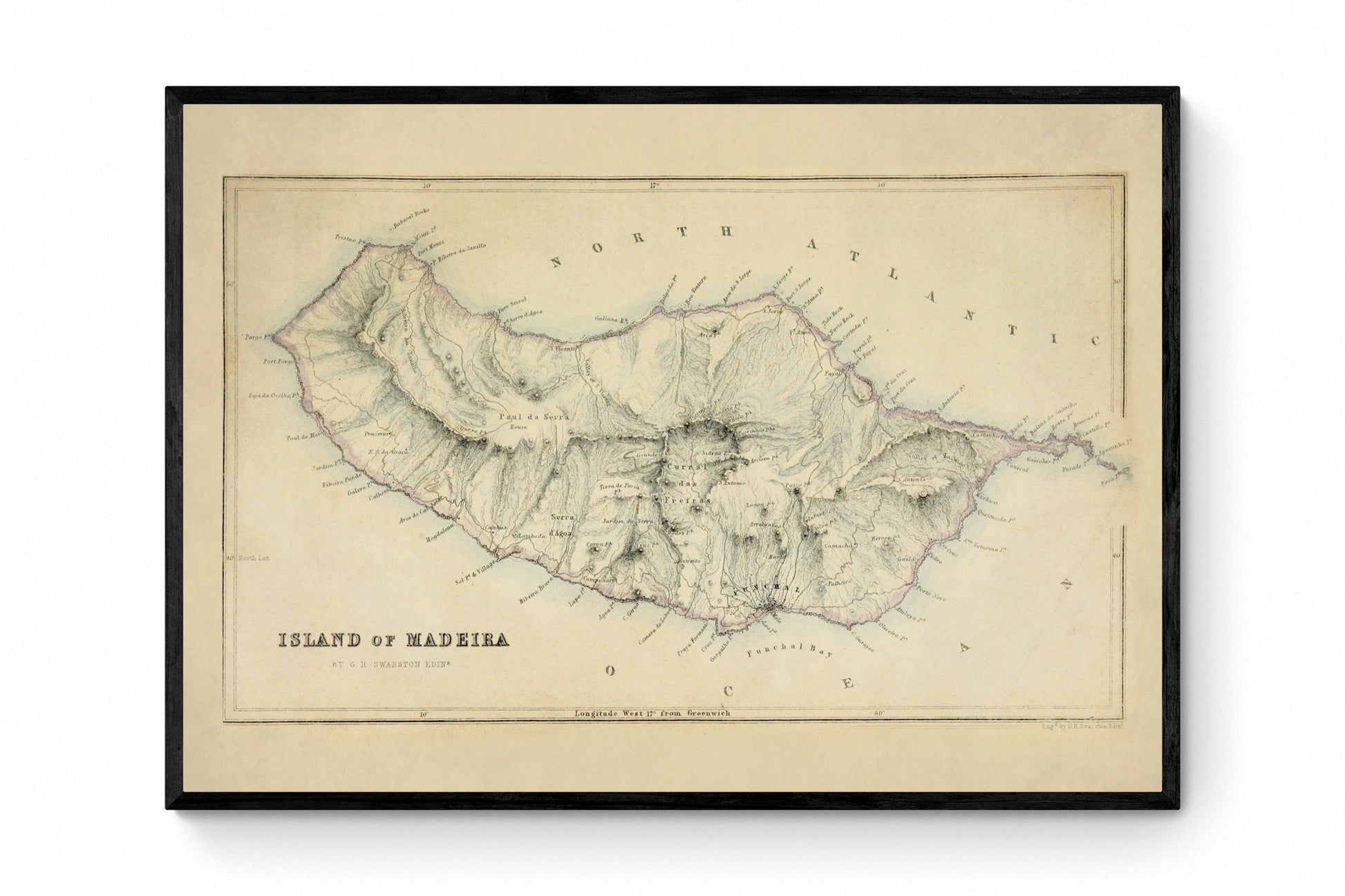 Island of Madeira Map dated 1871 - Antique Reproduction - Portugal - Available Framed