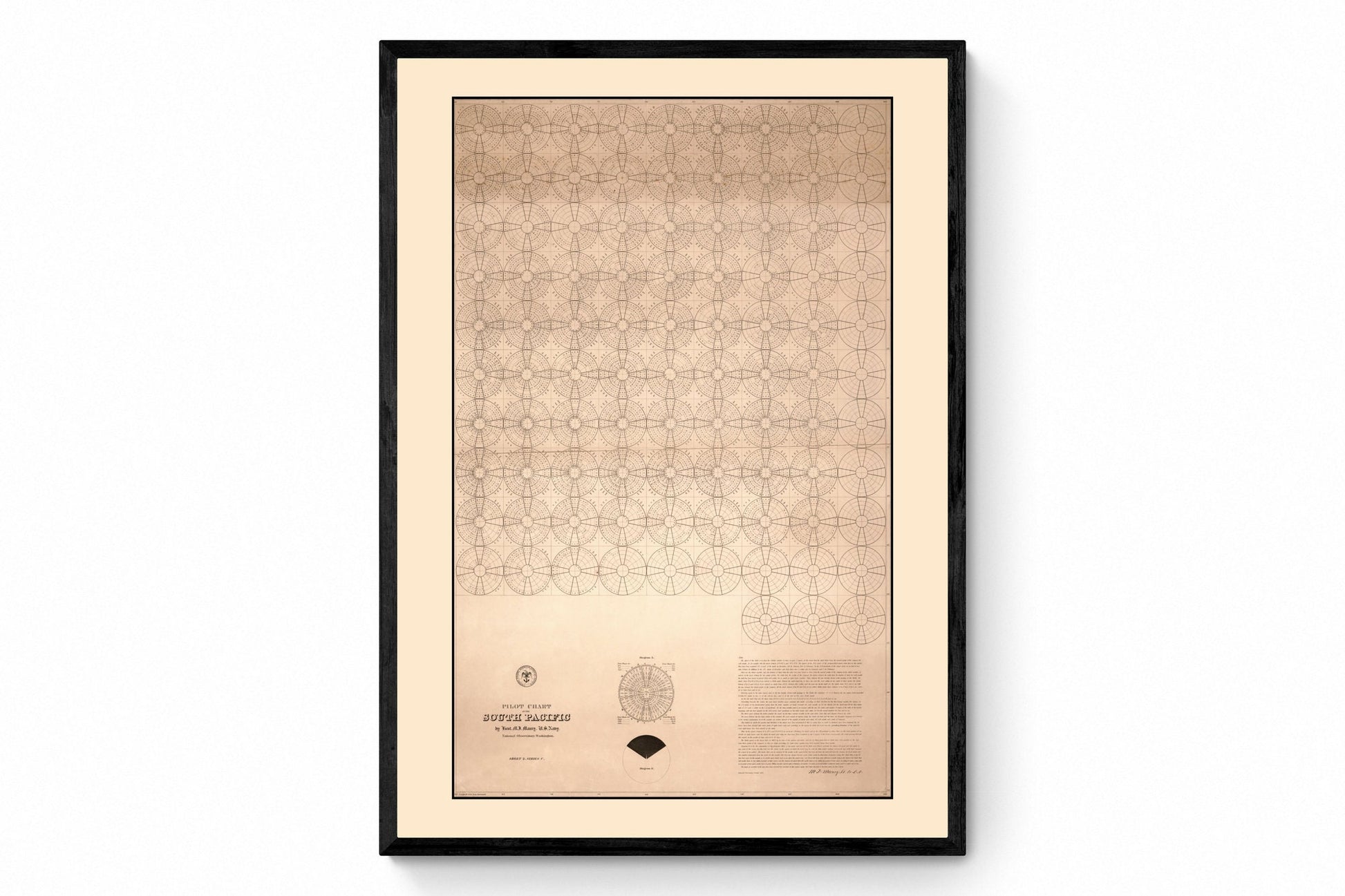 Pilot Chart of the South Pacific - Antique Reproduction - dated 1851 - US Navy - Aviation - Available Framed