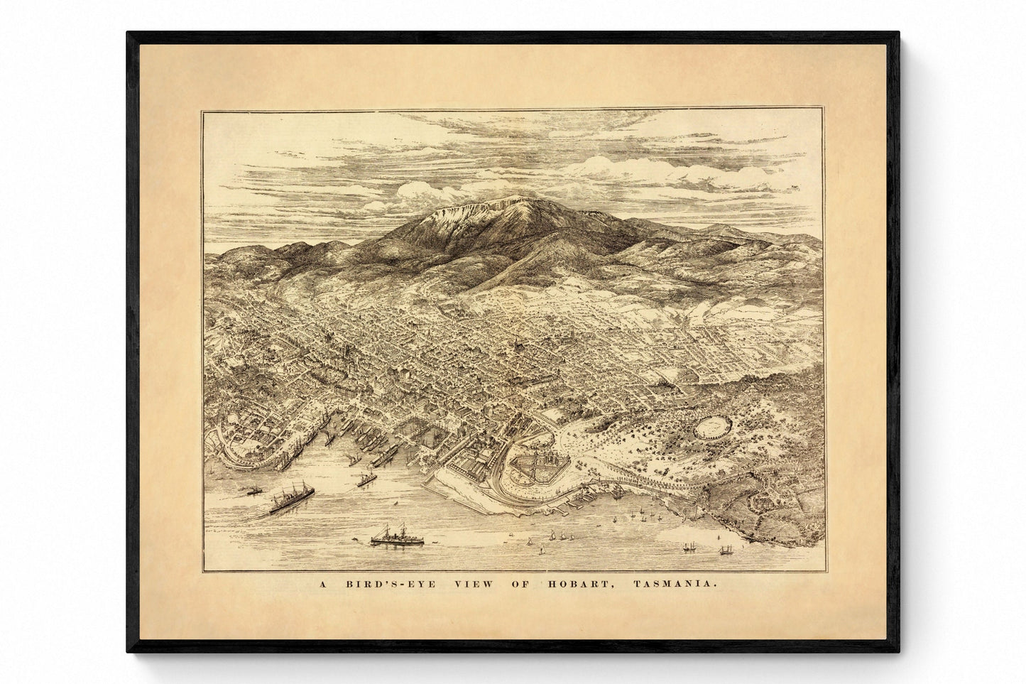 Hobart, Tasmania Birds Eye View Map - Antique Reproduction - Dated 1894 - City Plan - Australia - Available Framed