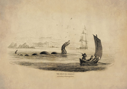 The Great Sea Serpent (according to Pontoppidon) Print dated 1839 - Antique Reproduction - Sea Monster - William Jardine - Available Framed