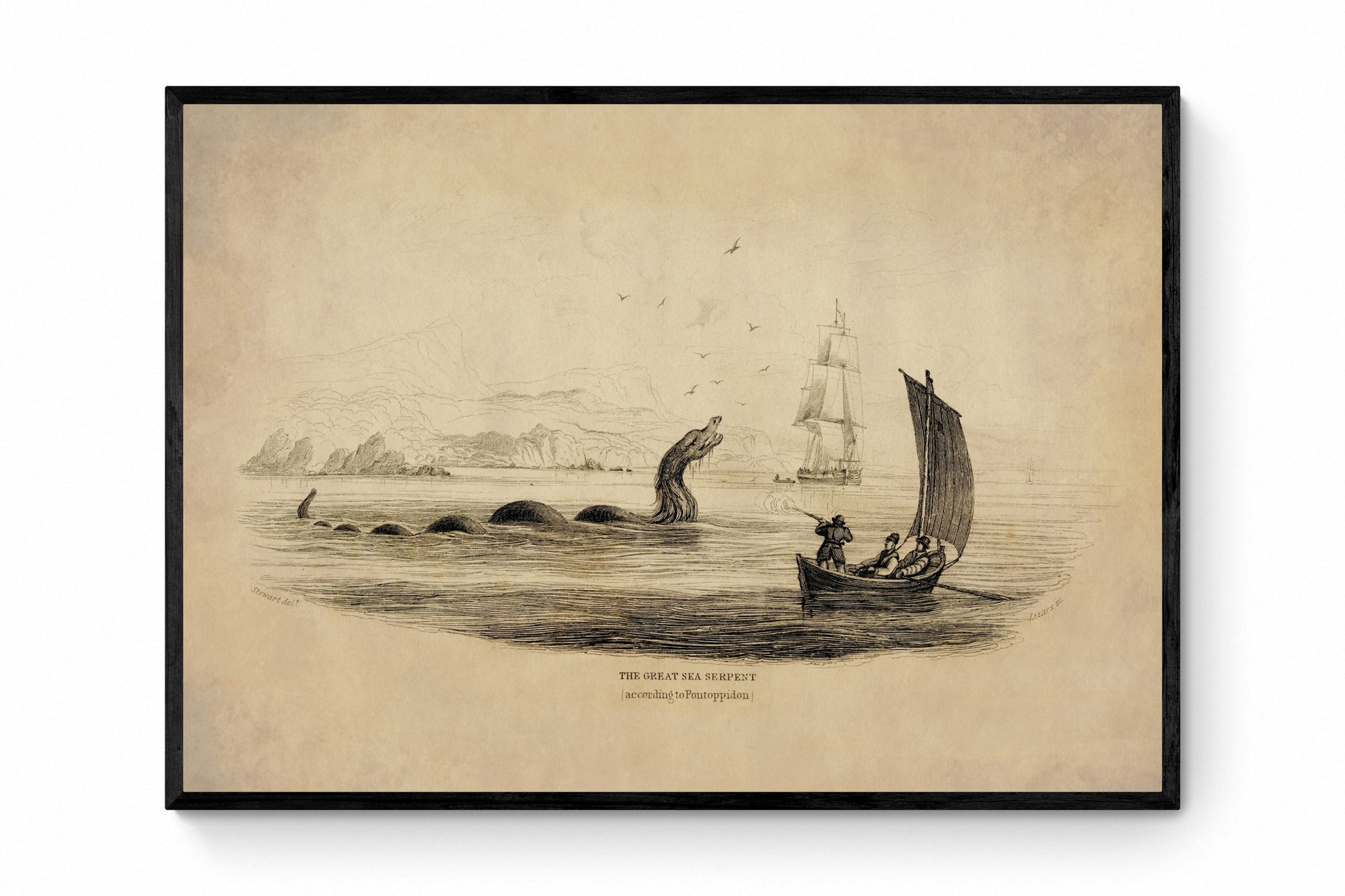 The Great Sea Serpent (according to Pontoppidon) Print dated 1839 - Antique Reproduction - Sea Monster - William Jardine - Available Framed