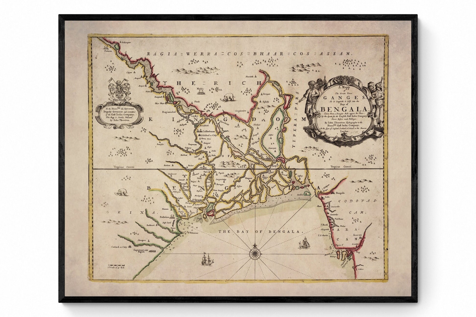 Bay of Bengal Map dated 1685 - Antique Reproduction - John Thornton - Bangladesh - Vintage Wall Map - Available Framed