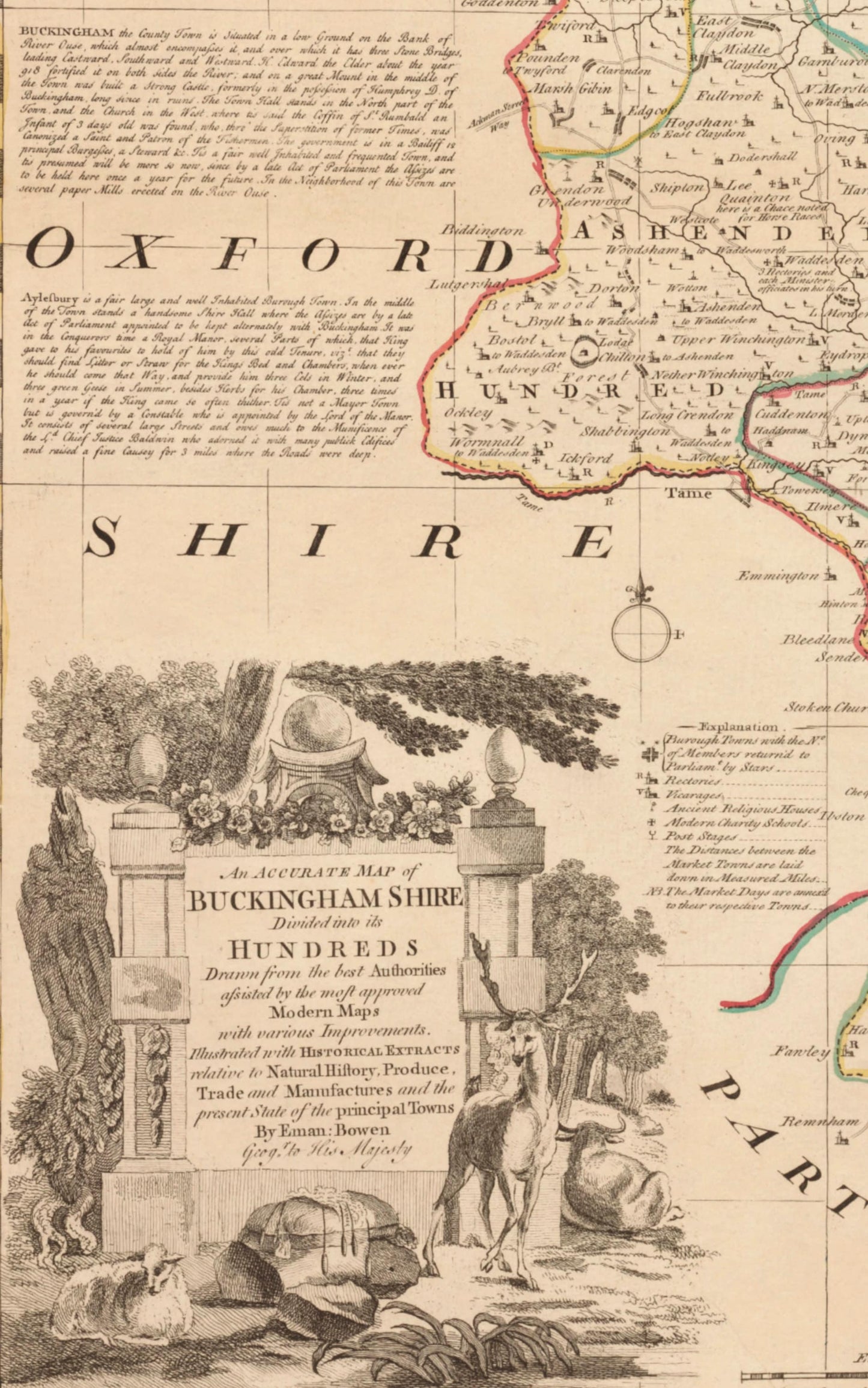 Buckinghamshire Map dated 1760 - Antique Reproduction - Emanuel Bowen - Detailed County Map - Available Framed