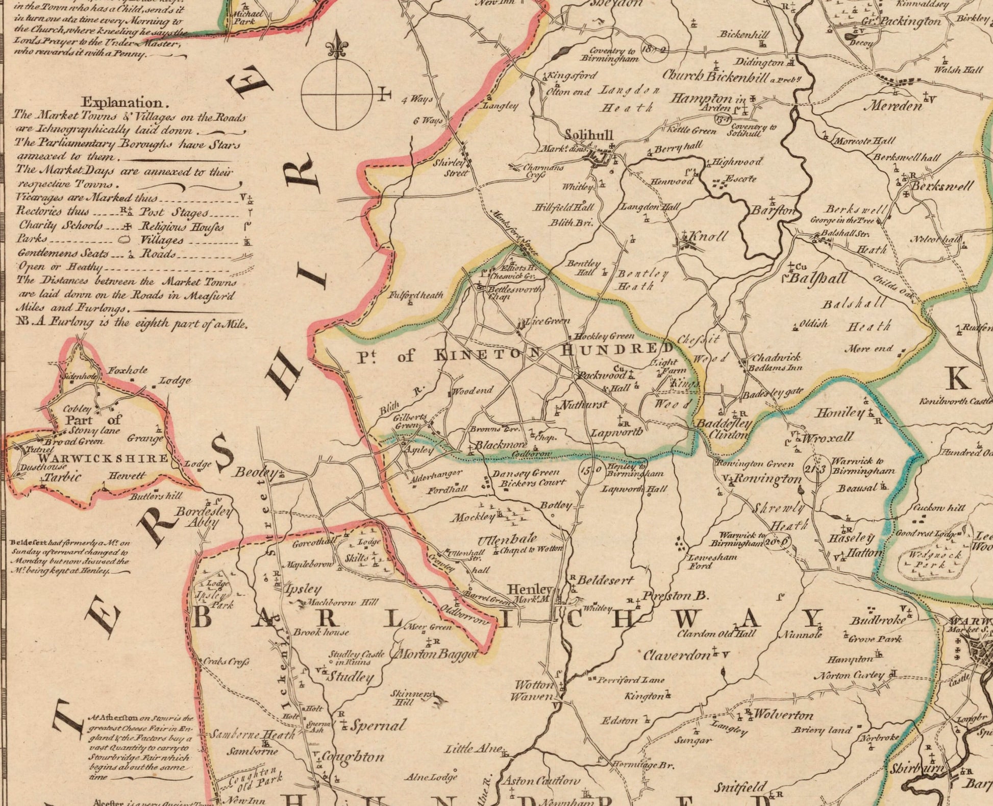 Warwickshire Map dated 1765 - Antique Reproduction - Emanuel Bowen - Detailed County Map - Available Framed