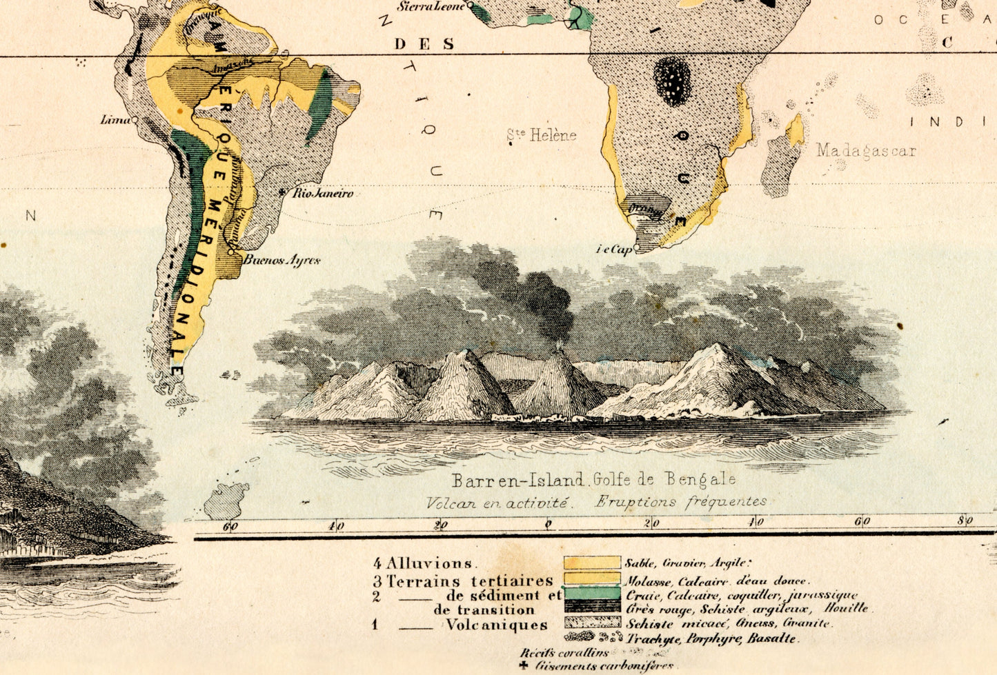 Geological World Map - Antique Reproduction - dated 1858 - Geology - Large Wall Map - Available Framed