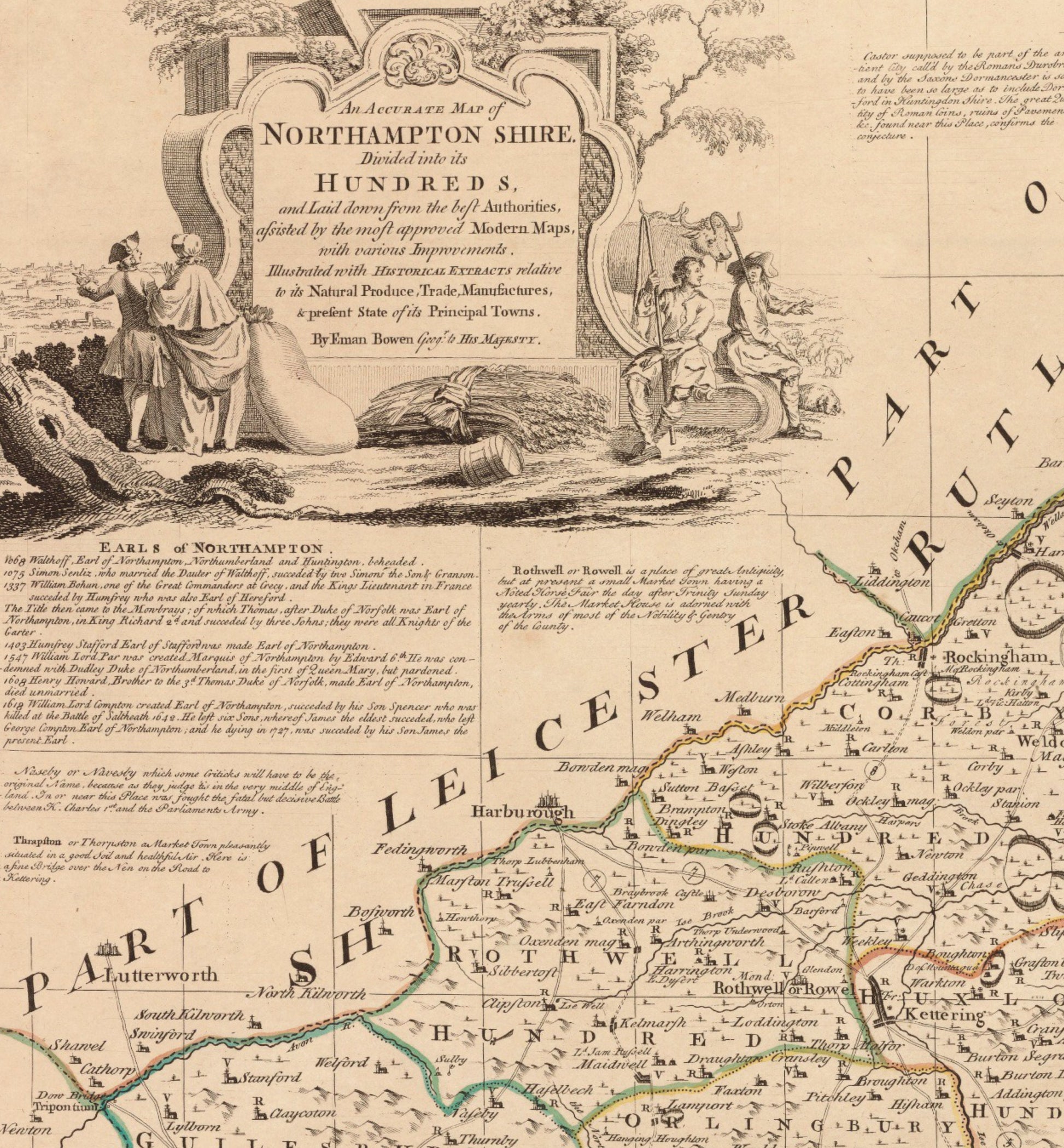 Northamptonshire Map dated 1760 - Antique Reproduction - Emanuel Bowen - Detailed County Map - Available Framed