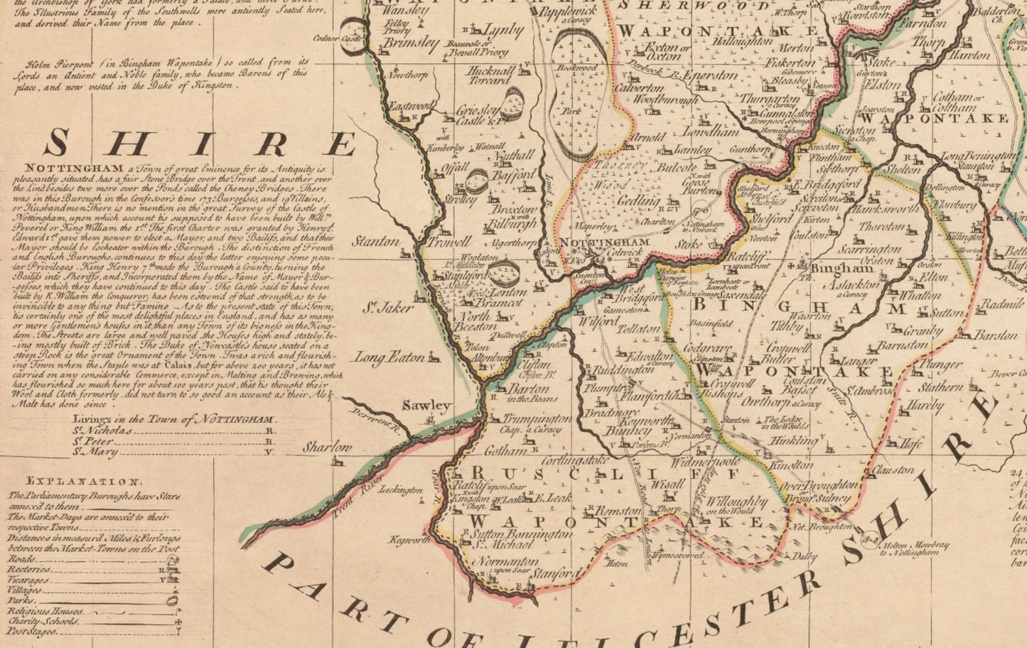 Nottinghamshire Map dated 1755 - Antique Reproduction - Emanuel Bowen - Detailed County Map - Available Framed