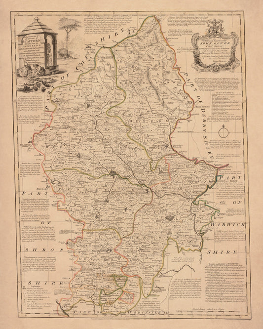 Staffordshire Map dated 1760 - Antique Reproduction - Emanuel Bowen - Detailed County Map - Available Framed