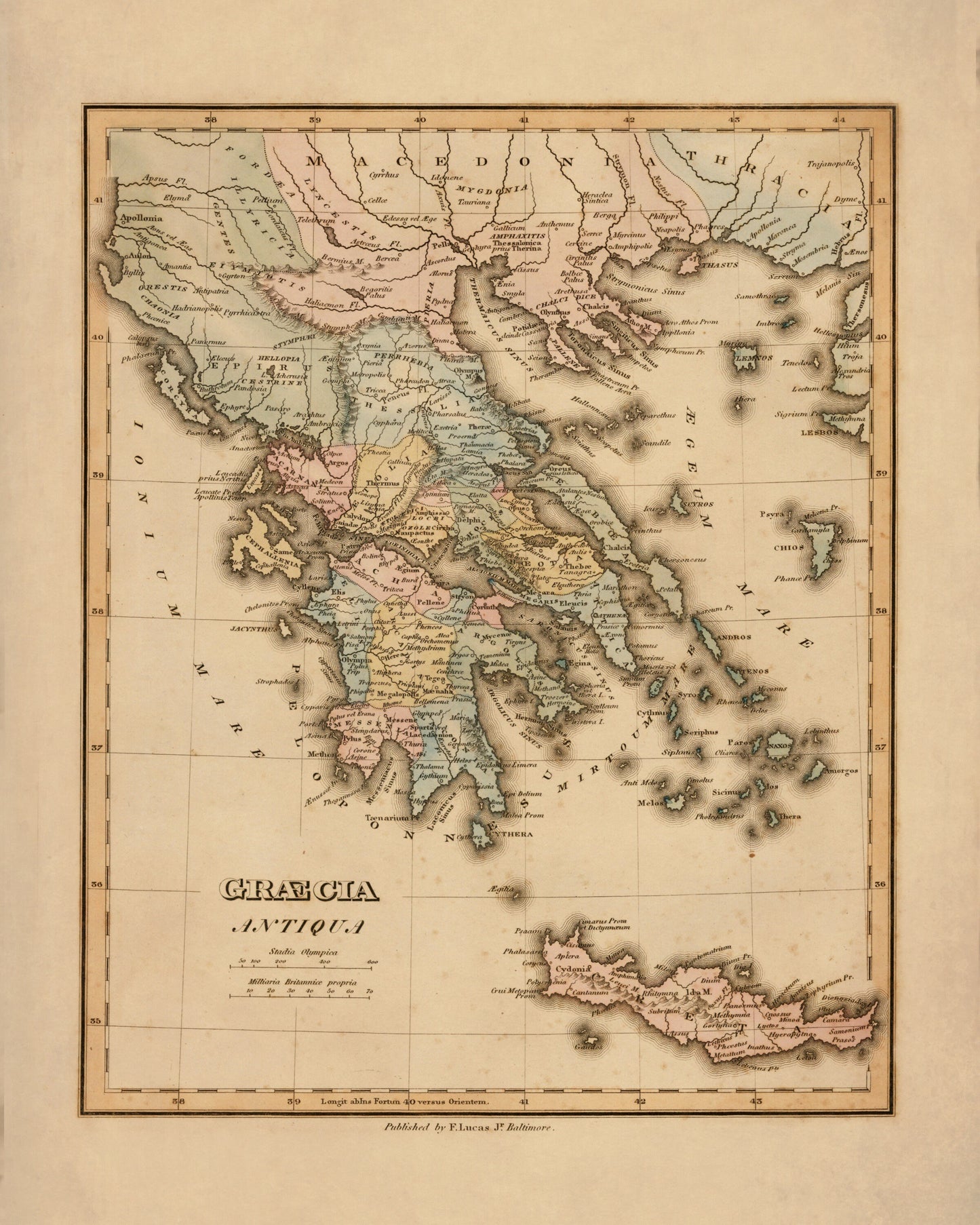 Graecia Antiqua - Ancient Greece - Antique Map dated 1823 - Antique Reproduction - Detailed Map - Available Framed