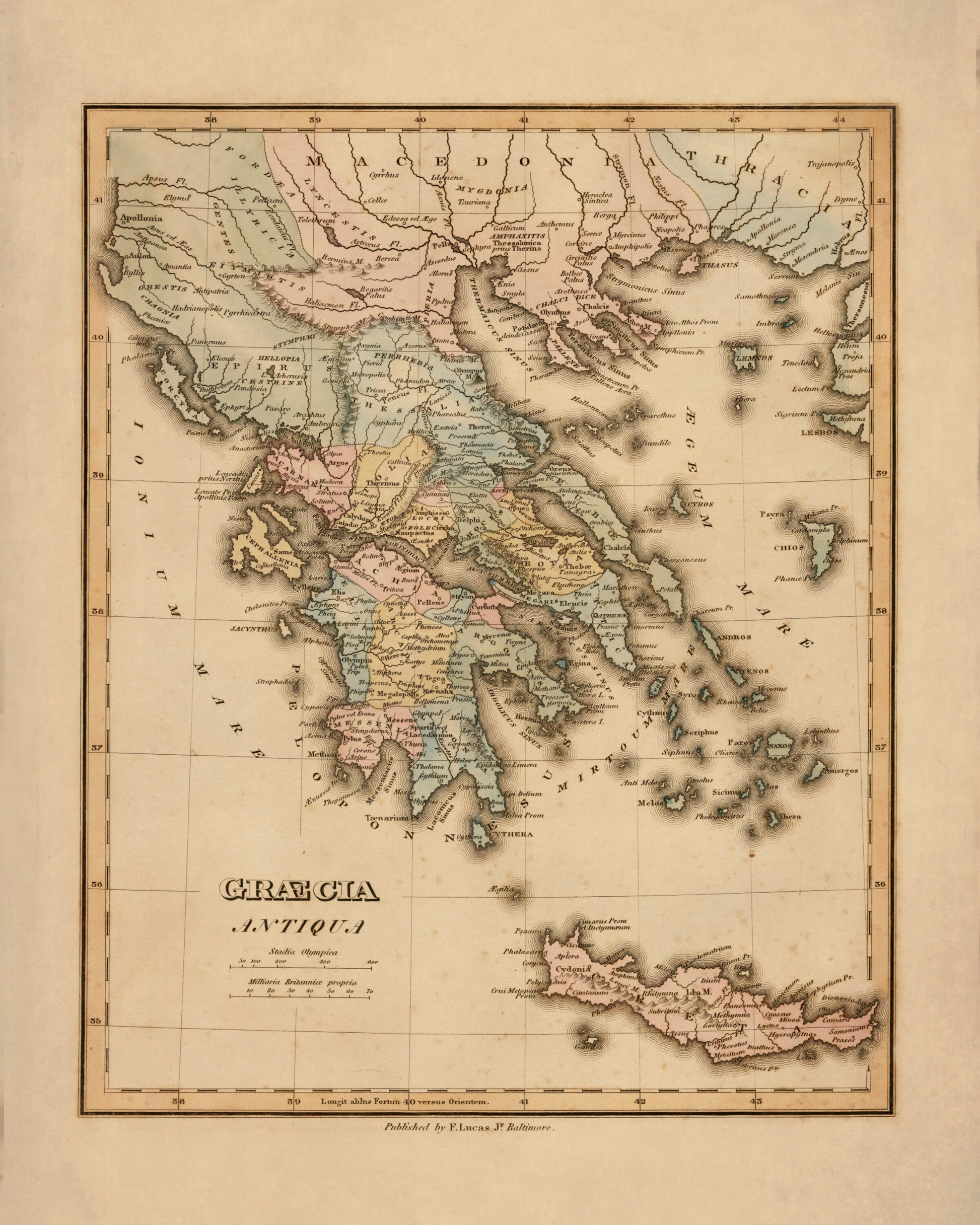 Graecia Antiqua - Ancient Greece - Antique Map dated 1823 - Antique Reproduction - Detailed Map - Available Framed