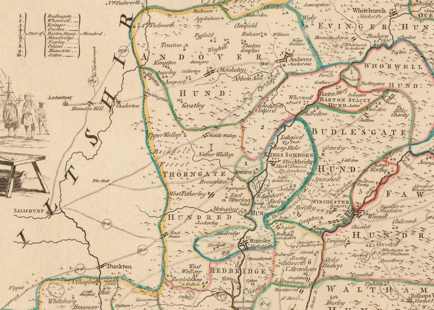 Hampshire Map dated 1760 - Antique Reproduction - Emanuel Bowen - Detailed County Map - Available Framed