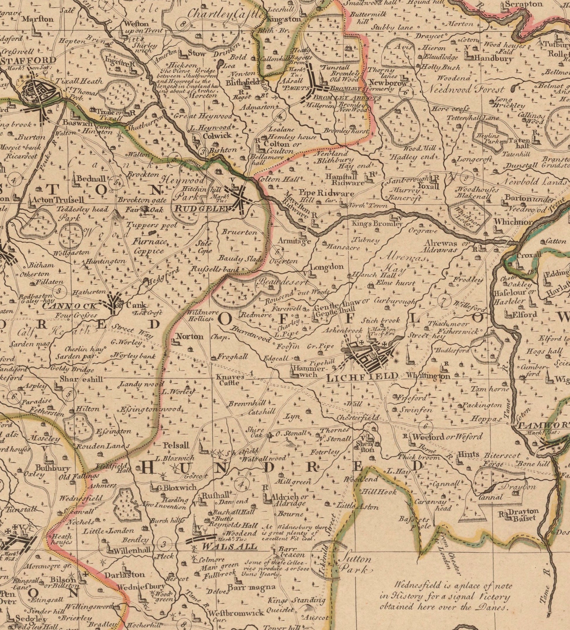 Staffordshire Map dated 1760 - Antique Reproduction - Emanuel Bowen - Detailed County Map - Available Framed