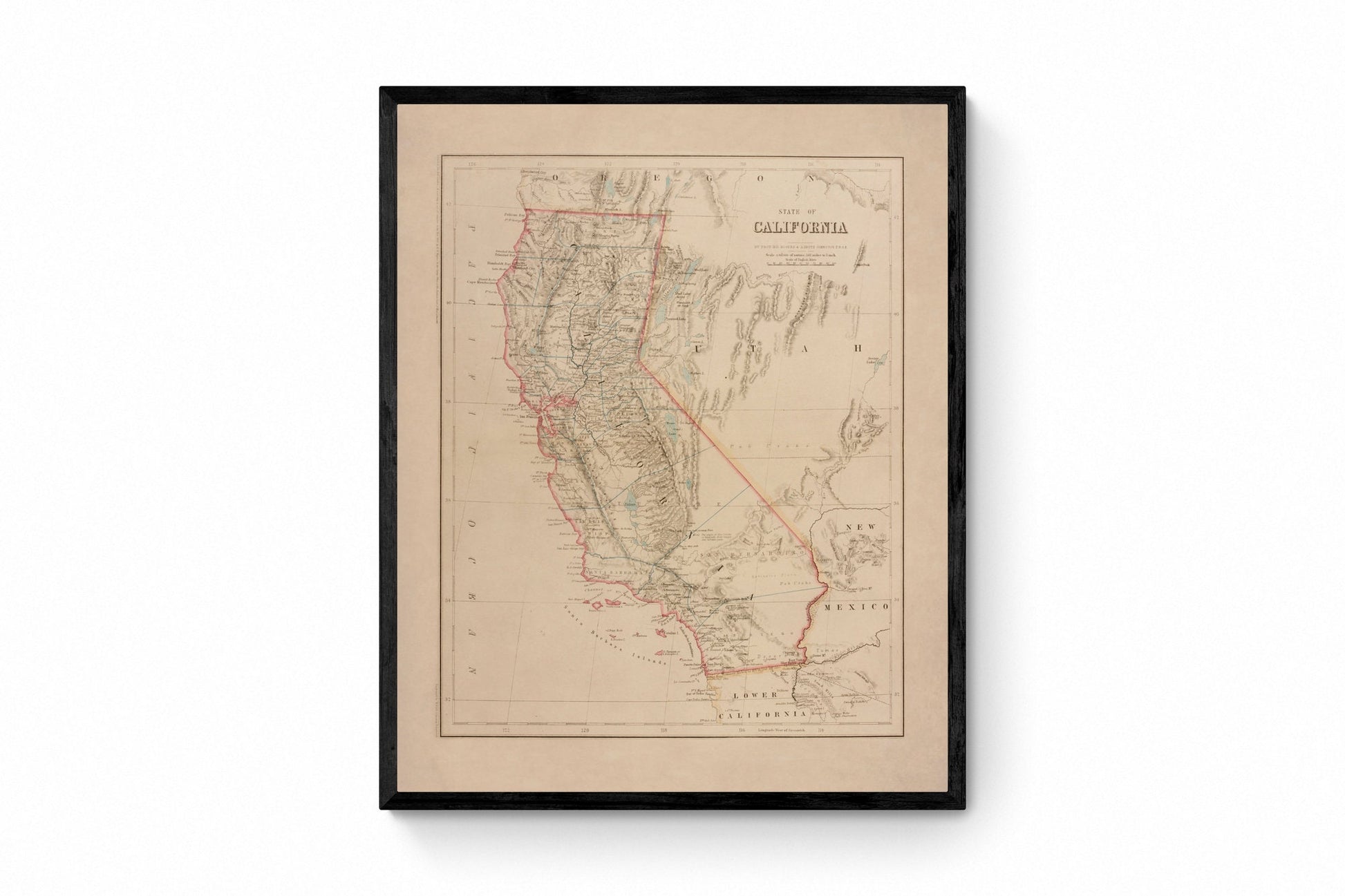 State of California - Antique Map dated 1857 - United States - Antique Reproduction - Available Framed