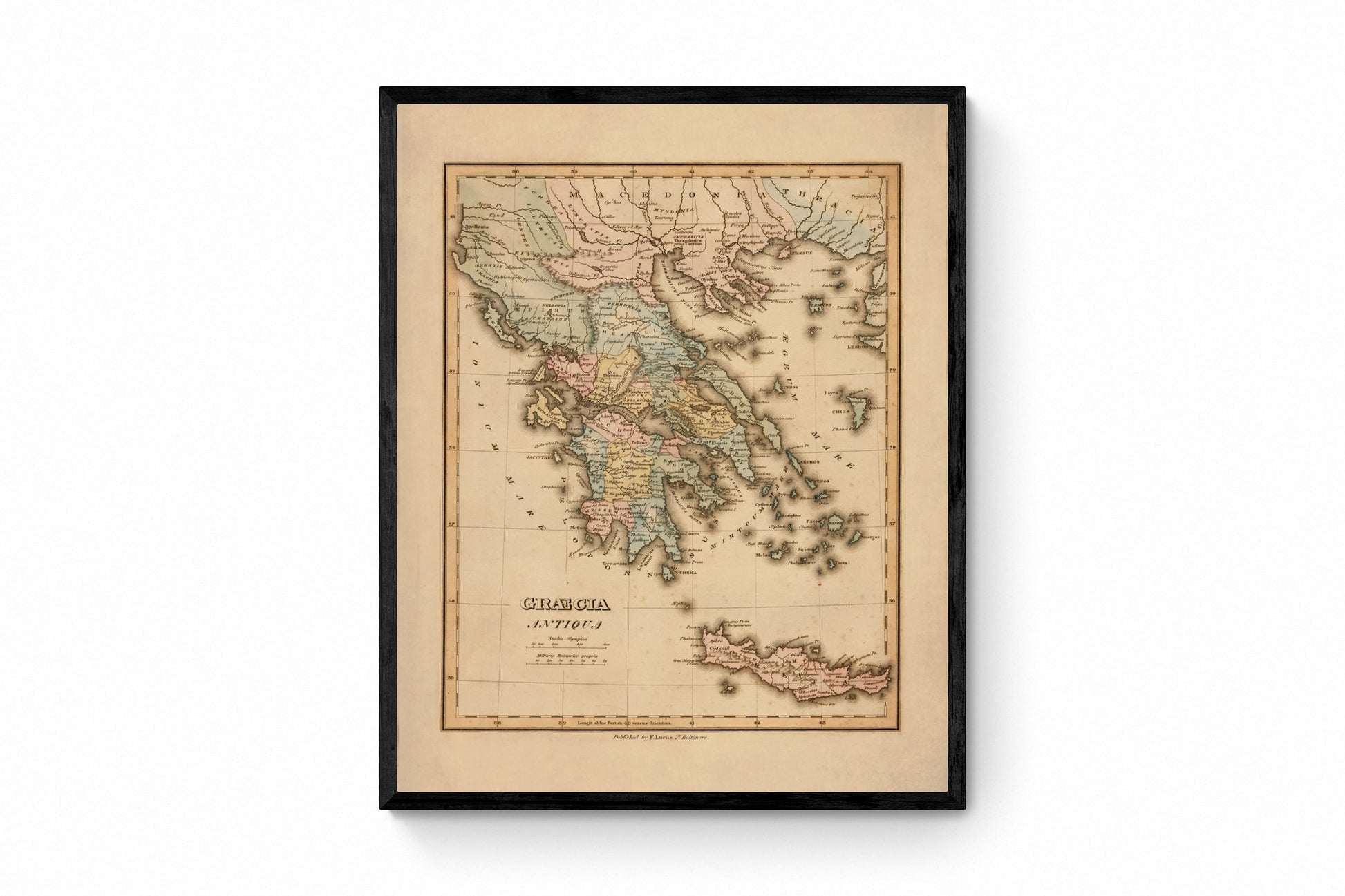 Graecia Antiqua - Ancient Greece - Antique Map dated 1823 - Antique Reproduction - Detailed Map - Available Framed