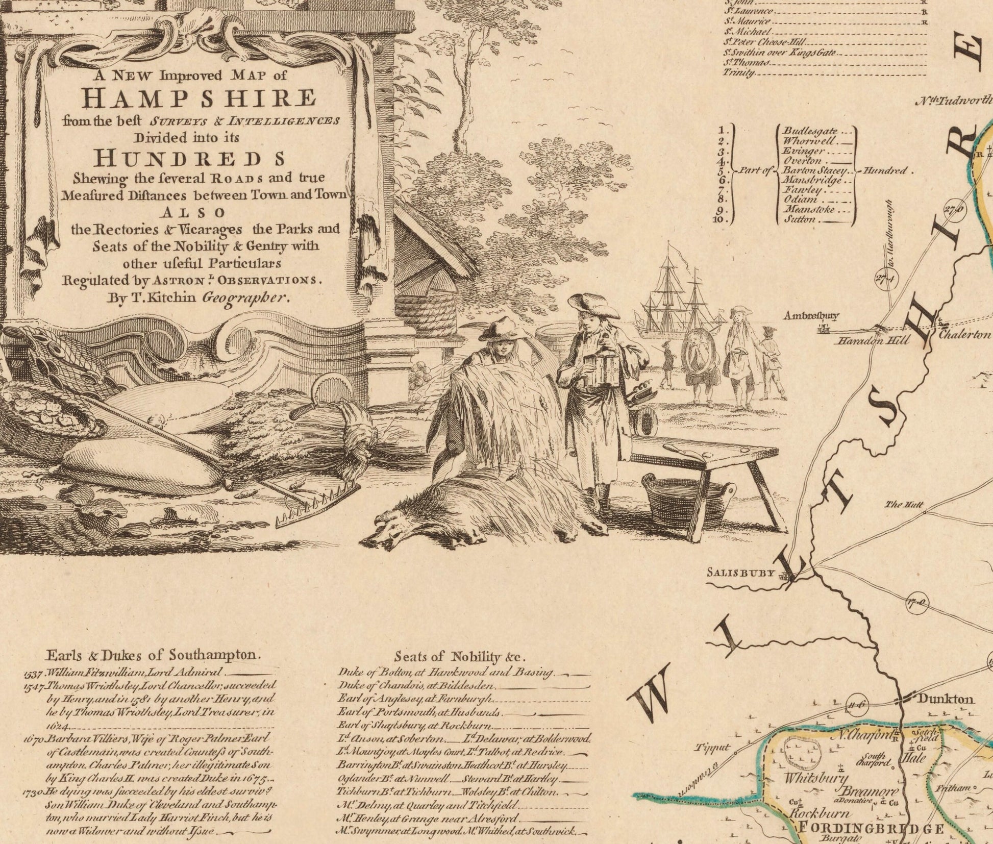 Hampshire Map dated 1760 - Antique Reproduction - Emanuel Bowen - Detailed County Map - Available Framed