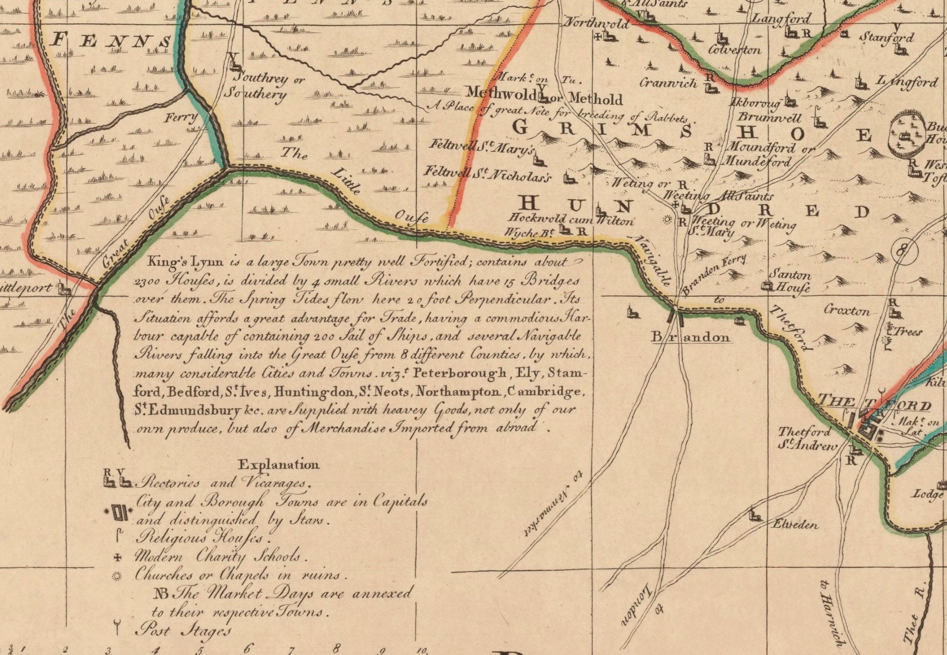 Norfolk Map dated 1749 - Antique Reproduction - Emanuel Bowen - Detailed County Map - Available Framed