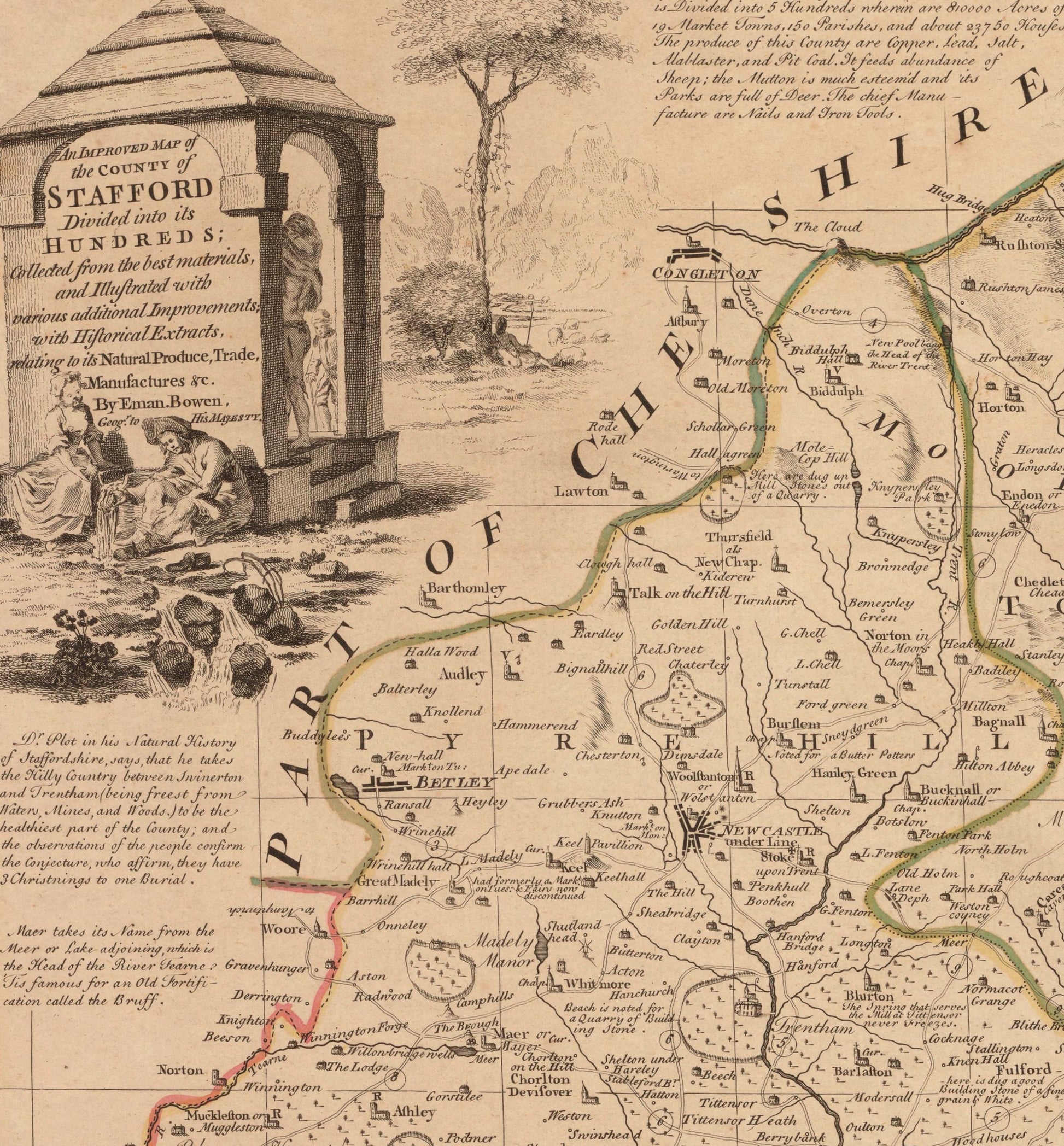 Staffordshire Map dated 1760 - Antique Reproduction - Emanuel Bowen - Detailed County Map - Available Framed